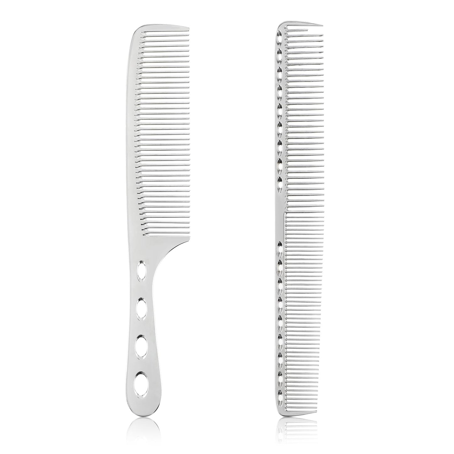 Amabro Metal Hair Comb Set, 2PCS Stainless Steel Fine Tooth Hairdressing Comb Anti Static Professional Barber Comb Aluminum Hair Cutting Comb for Women Men Hair Styling Grooming