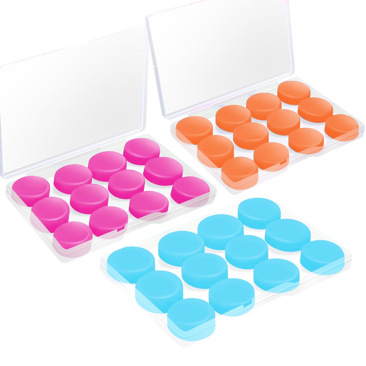 WJIAAA 18 Pairs Silicone Earbuds, Reusable Noise Cancelling Sleep Earplugs, Soft Earbuds for Adults (Blue, Orange, Pink)