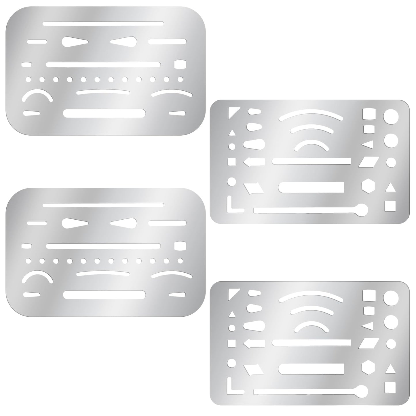 Yuanchu Set of 4 Stainless Steel Stencils, Metal Eraser Stencils Pyrography Templates Drawing Stencils Drawing Tools Painting Stencil for Mechanical Drawing Artists Technical Design