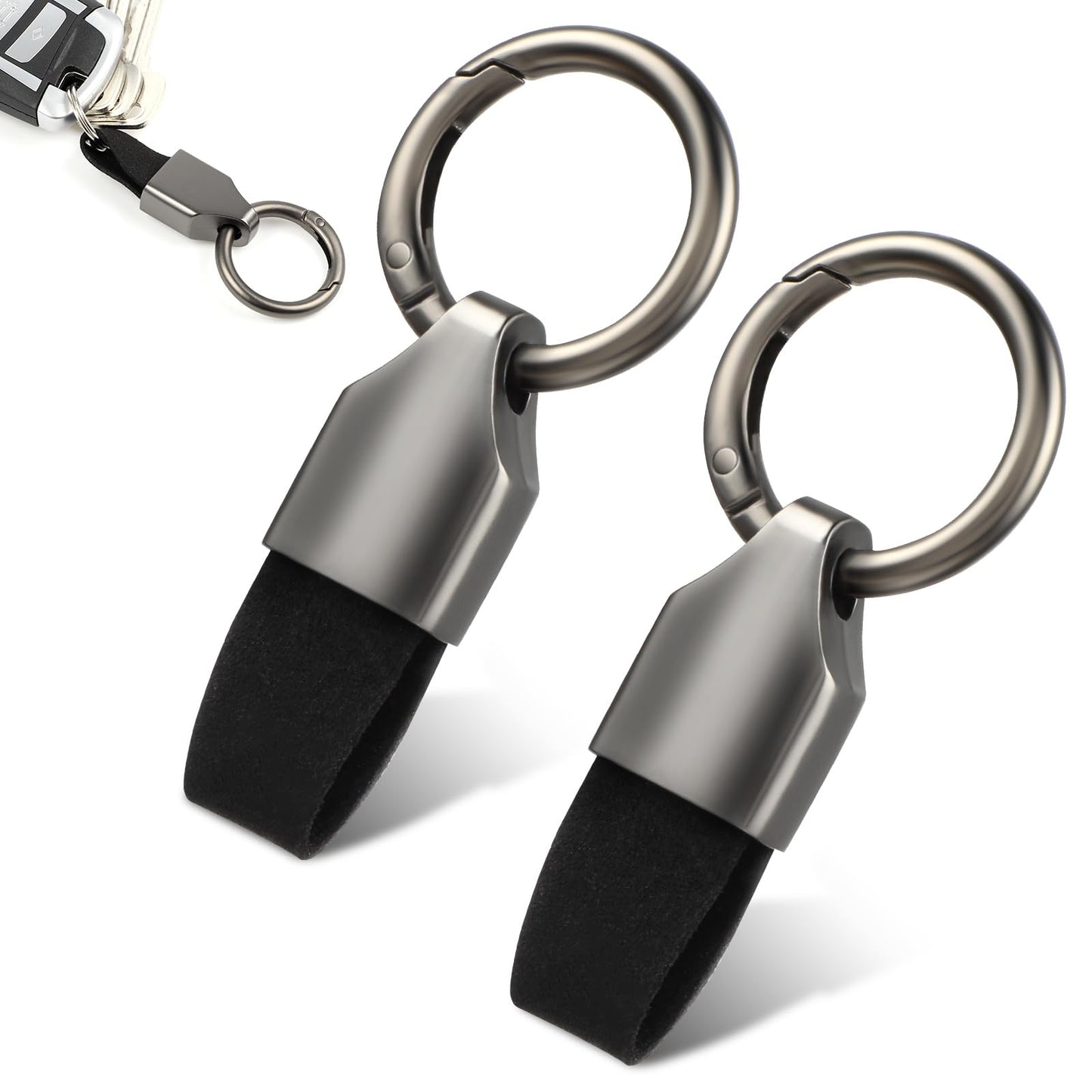 Amabro Leather Keychain Clip, 2PCS Detachable Metal Key Ring Car Key Holder Key Clip Organizer Dual Protection Key Fob