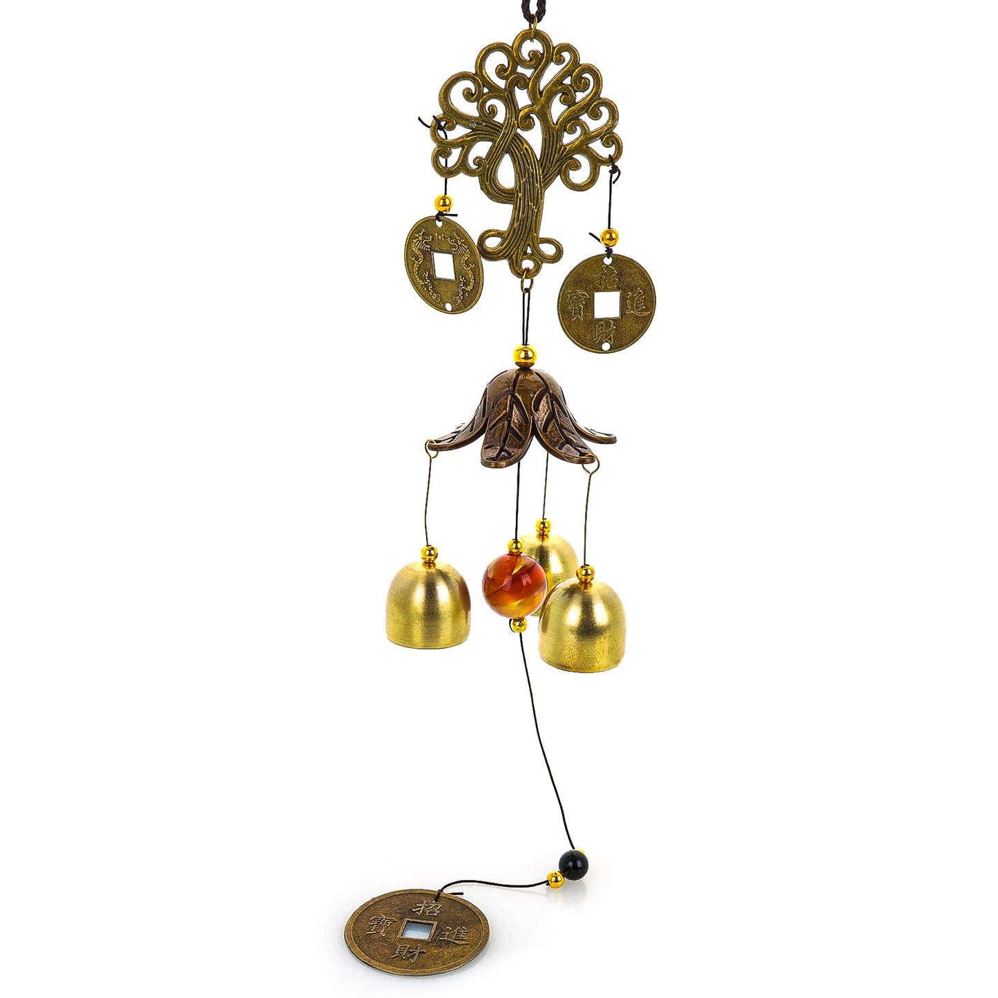 TIESOME Lucky Wind Chimes, 3 Bells Feng Shui Wind Bell with Lanyard for Good Luck Home Garden Hanging Decoration Gift