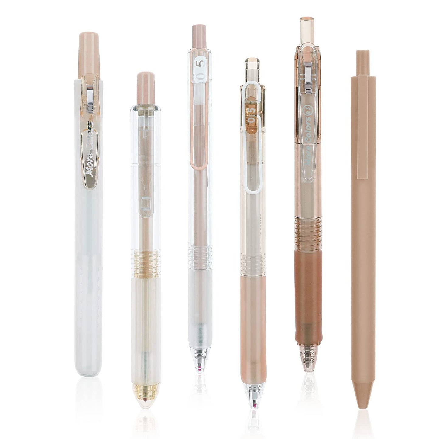 6 PCS Gel Ink Pens Highlighter Set, Aesthetic Ballpoint Pens 0.5 mm Retractable Gel Ink Pen with 1 Highlighter Cute Ball Point Pen Black Ink Smooth Writing Pens for School Office Gift Supplies (Grey)