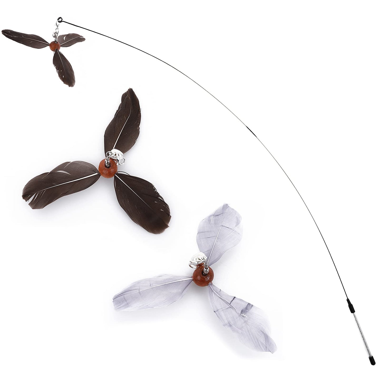 cobee Cat Feather Propeller Wand Toy, Cat Feather Toys Replacement, Replacement Refill Feather Interactive Cat Chaser Toys, Kittens Wand Refills Attachments for Kitten Training Exerciser(Black+Grey)