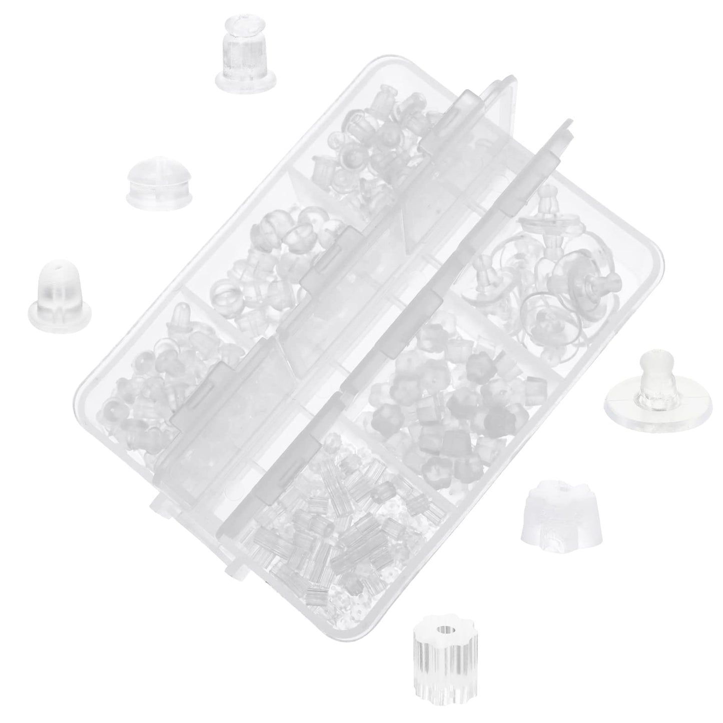 Giantree 600Pcs Silicone Earring Backs for Studs, Clear Soft Earring Backings Safe Rubber Earring Backs Replacement Kit for Fish Hook Earring Studs Hoops(Transparent B)