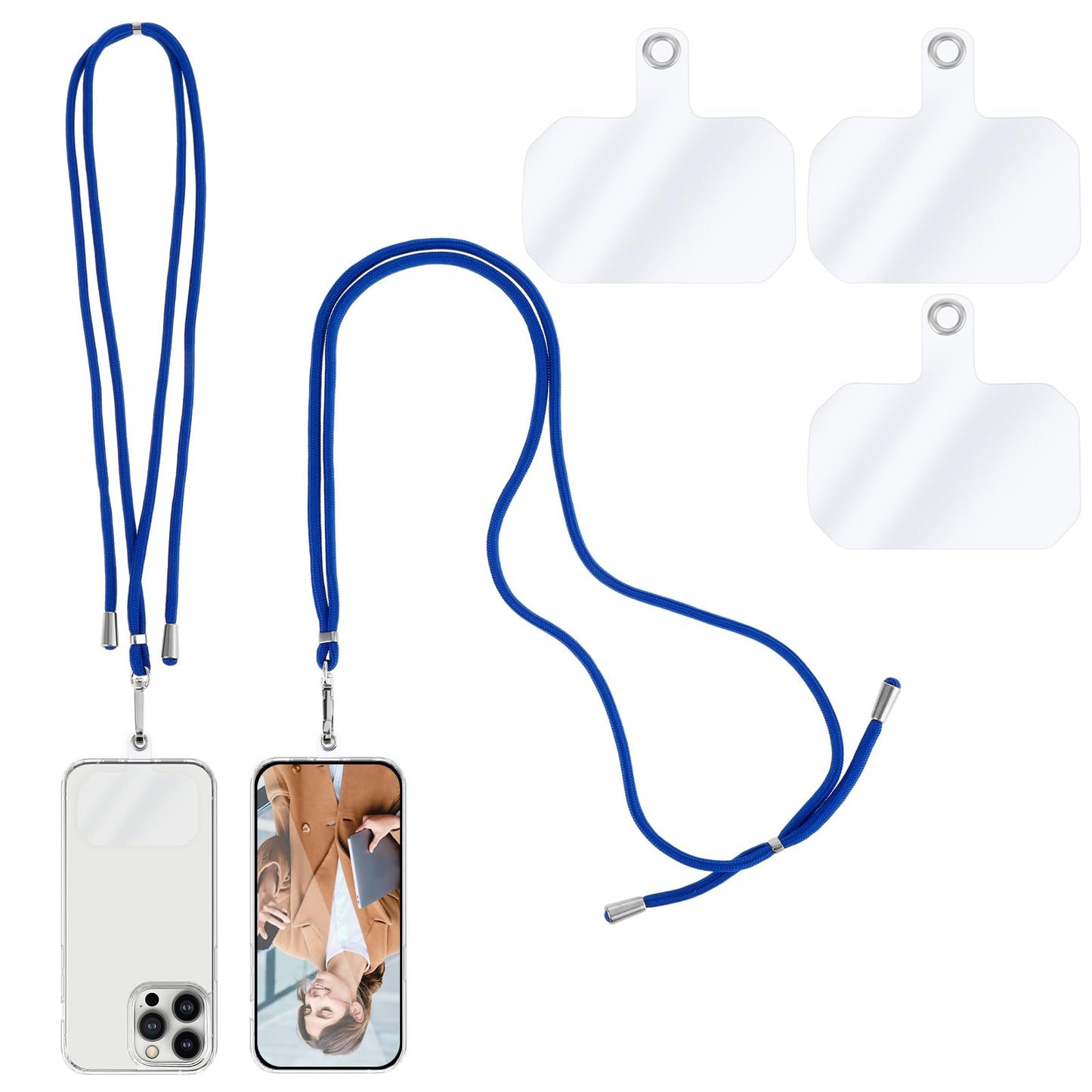 simarro Phone Lanyard, Adjustable Cell Phone Lanyard with 3pcs Phone Patches Universal Nylon Neck Strap Detachable Phone Crossbody Lanyard Compatible with Most Smartphones(Blue)