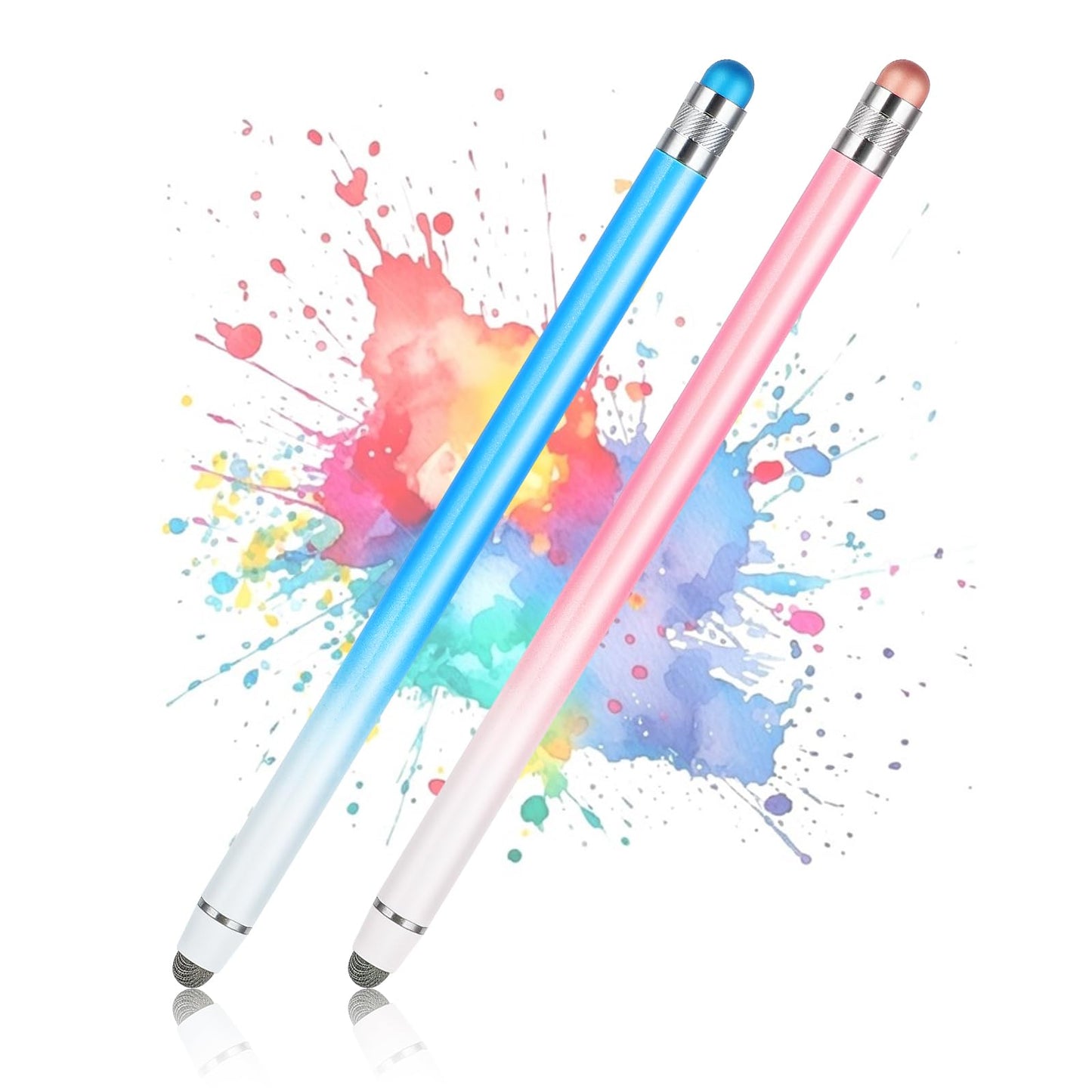 Giantree 2 Pcs Stylus Pens for Touch Screens, High Sensitivity Precision Stylus Silicone Tips Universal Stylus Pen Alloy Durable Stylus for Mobile Phone Tablets (Pink+Blue)