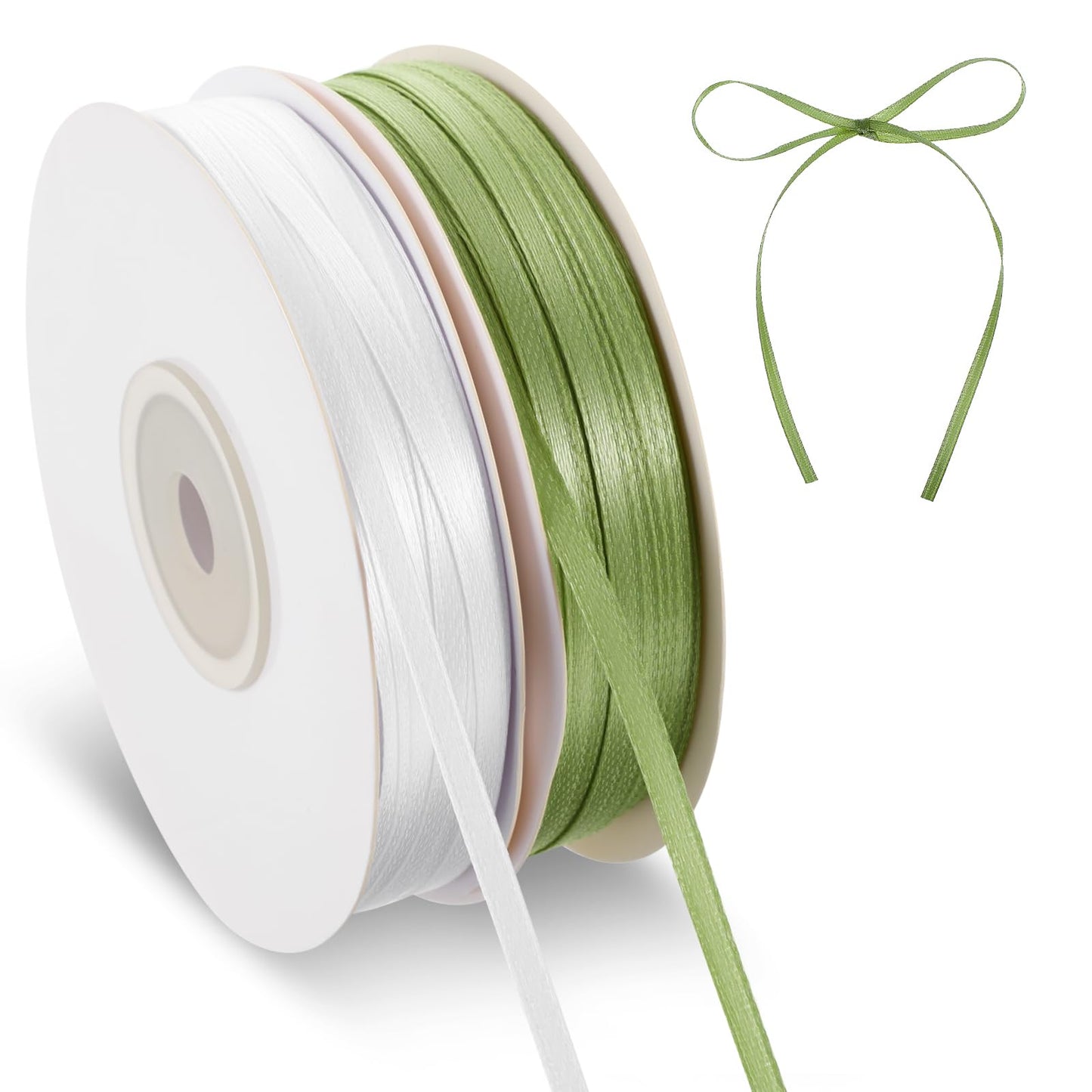 Yuanchu 100 Yards Ribbon Green and Satin Ribbon White 3mm Satin Ribbon Gift Ribbon Decorative Ribbon Double Sided for Crafts Wedding Decoration