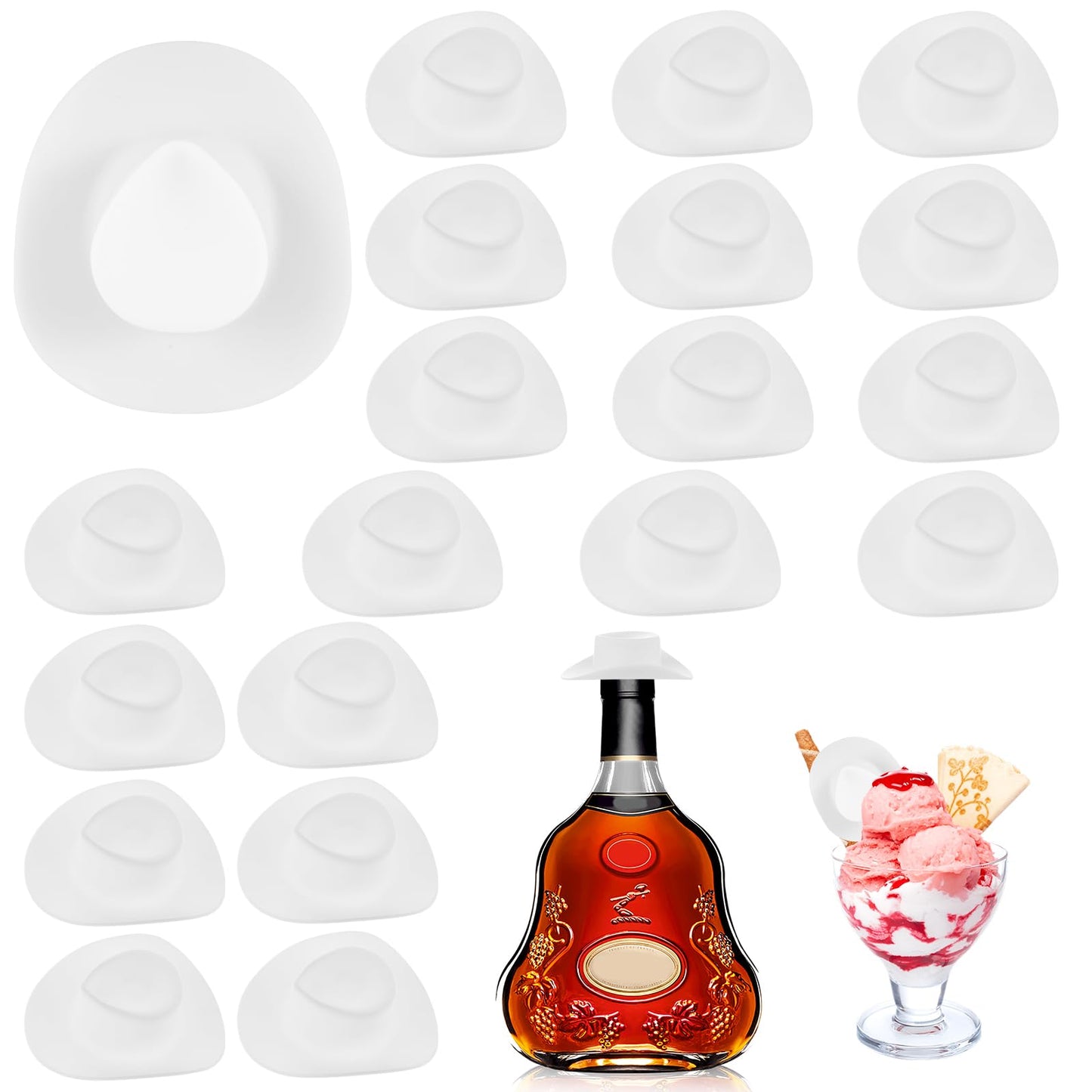 TIESOME Miniature Dollhouse Cowboy Hats, 20 Pcs Mini Western Cowgirl Hat Cake Topper Doll West Hat Small Plastic Hat for Doll Dress Up Party Accessories Dollhouse Decor Pretend Play (White)