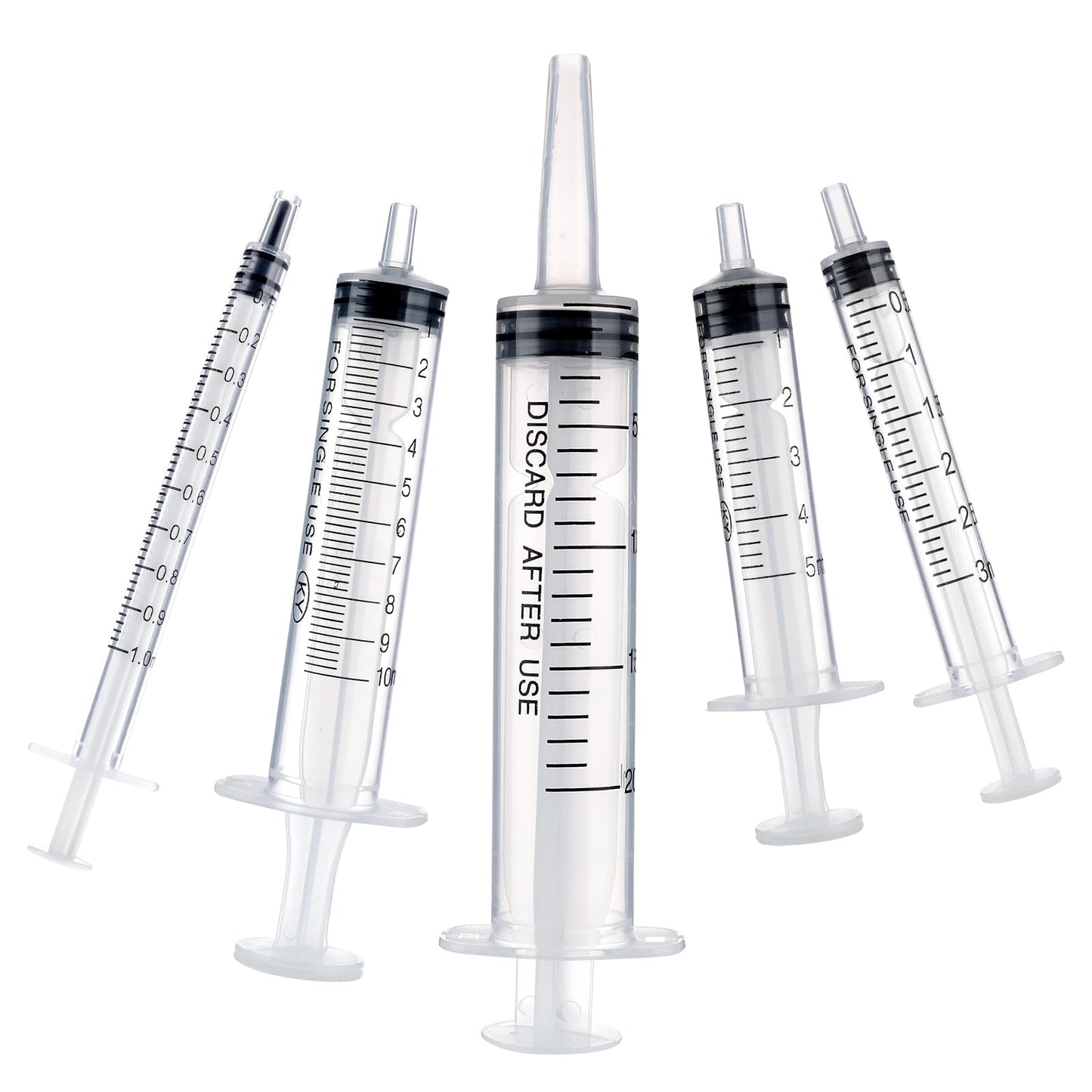 Amabro 5pcs Plastic Syringes - 1ml, 3ml, 5ml, 10ml, 20ml, No Needle Measuring Syringe Reusable Syringes for Scientific Lab Dispensing Liquid Measuring Watering Pet Feeding Oil or Glue Applicator