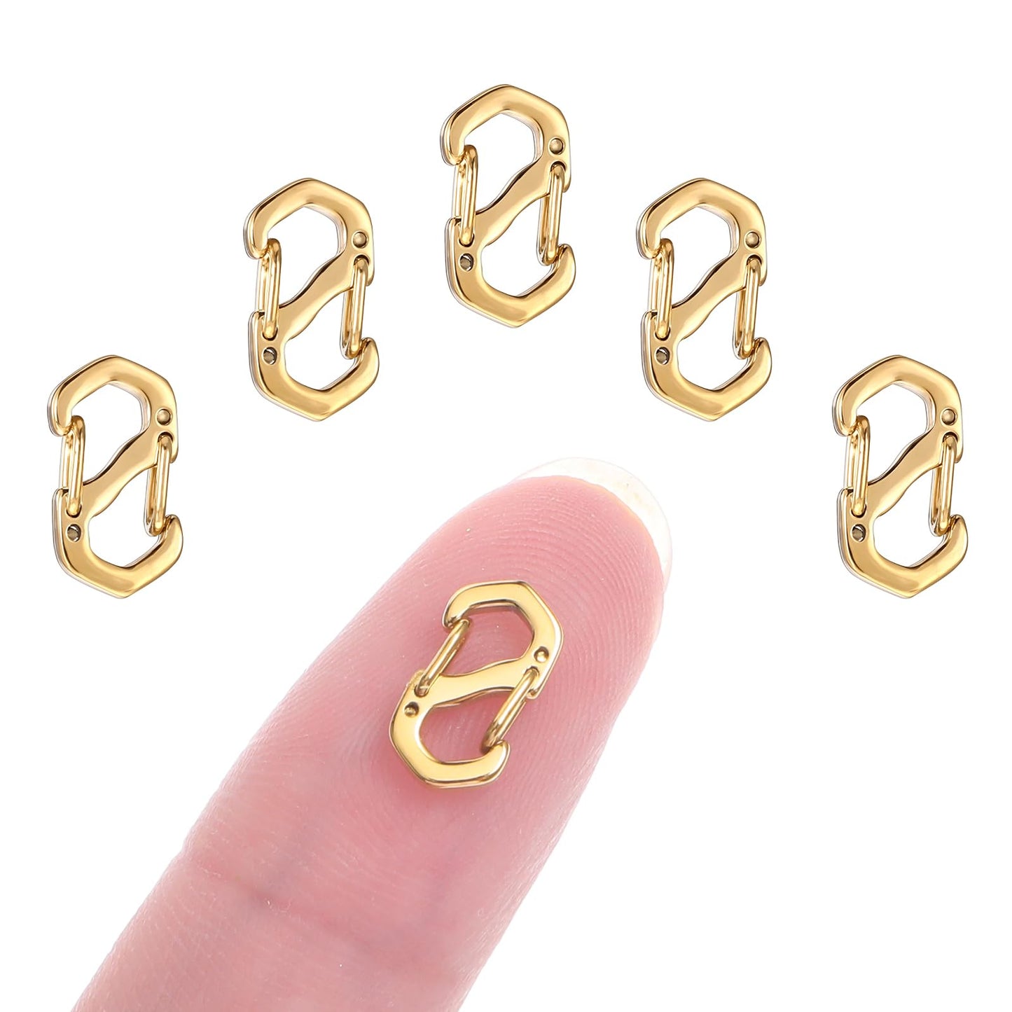 Amabro Pack of 5 Lobster Clasps with Double Opening, Stainless Steel Necklaces Bracelet Shortener, Metal Clasps S Bracelet Connector, Clasps for Necklace Clip (Gold)