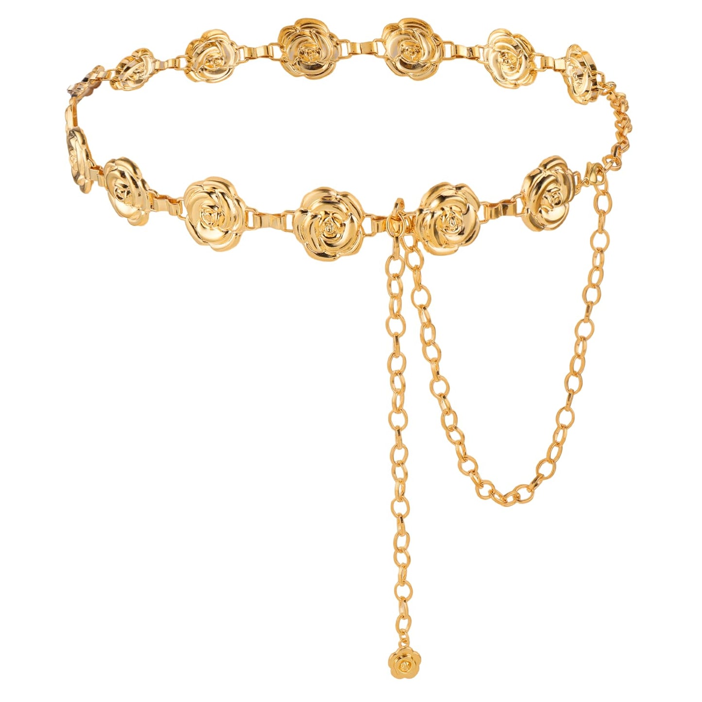 TIESOME Rose Waist Chains Belts for Women, Adjustable Flower Bridal Wedding Belt Floral Skinny Metal Waist Belt for Dresses(Gold)