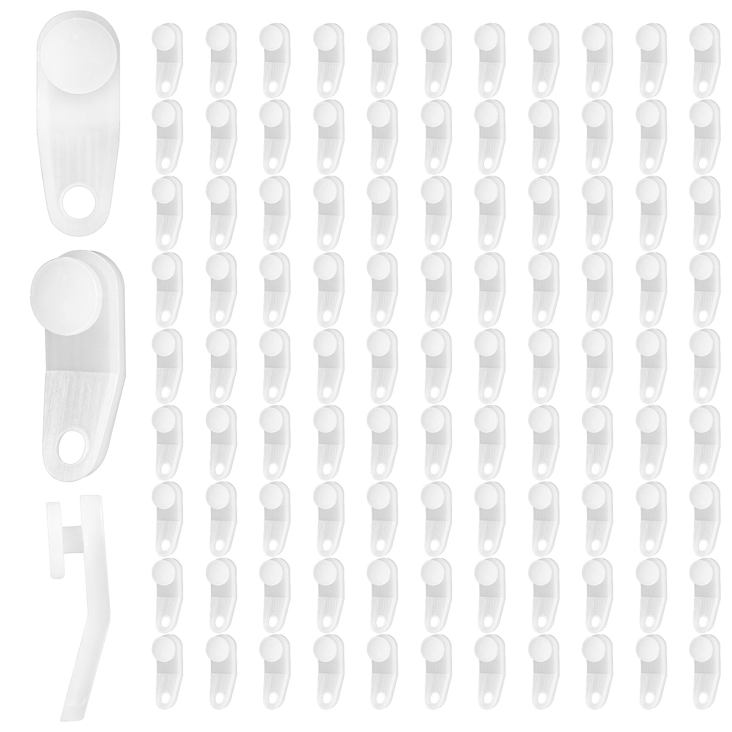 HJZHII 100PCS Plastic Curtain Hooks, White Curtain Roller Replacement Carrier Track Gliders Curtains Rail Track Hooks Slider for Window Door Shower Curtains Accessories