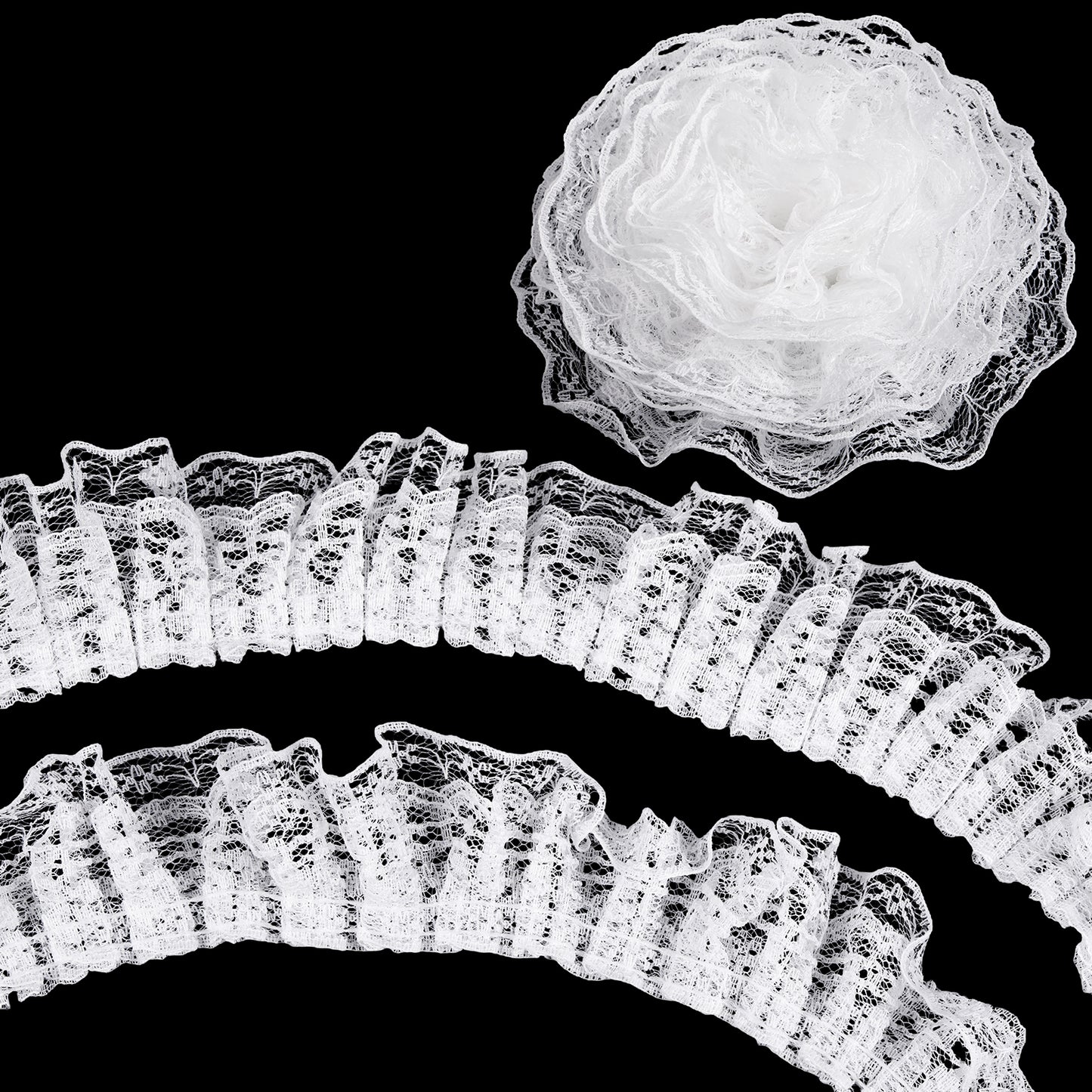 HJZHII 10 Yards Double Layer White Lace Ribbon, White Lace Ruffle Trim for Crafts Laces Edge Gathered Mesh Trim Ribbon for Gift Wrapping Double Layer Pleated Chiffon Laces Trims for Wedding Decoration