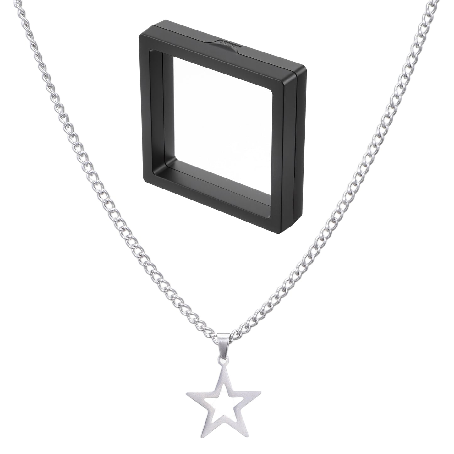XLIUAX Hollow Star Pendant Necklace, Simple Star Necklace with Box Silver Fashion Stars Choker Necklaces for Men Women
