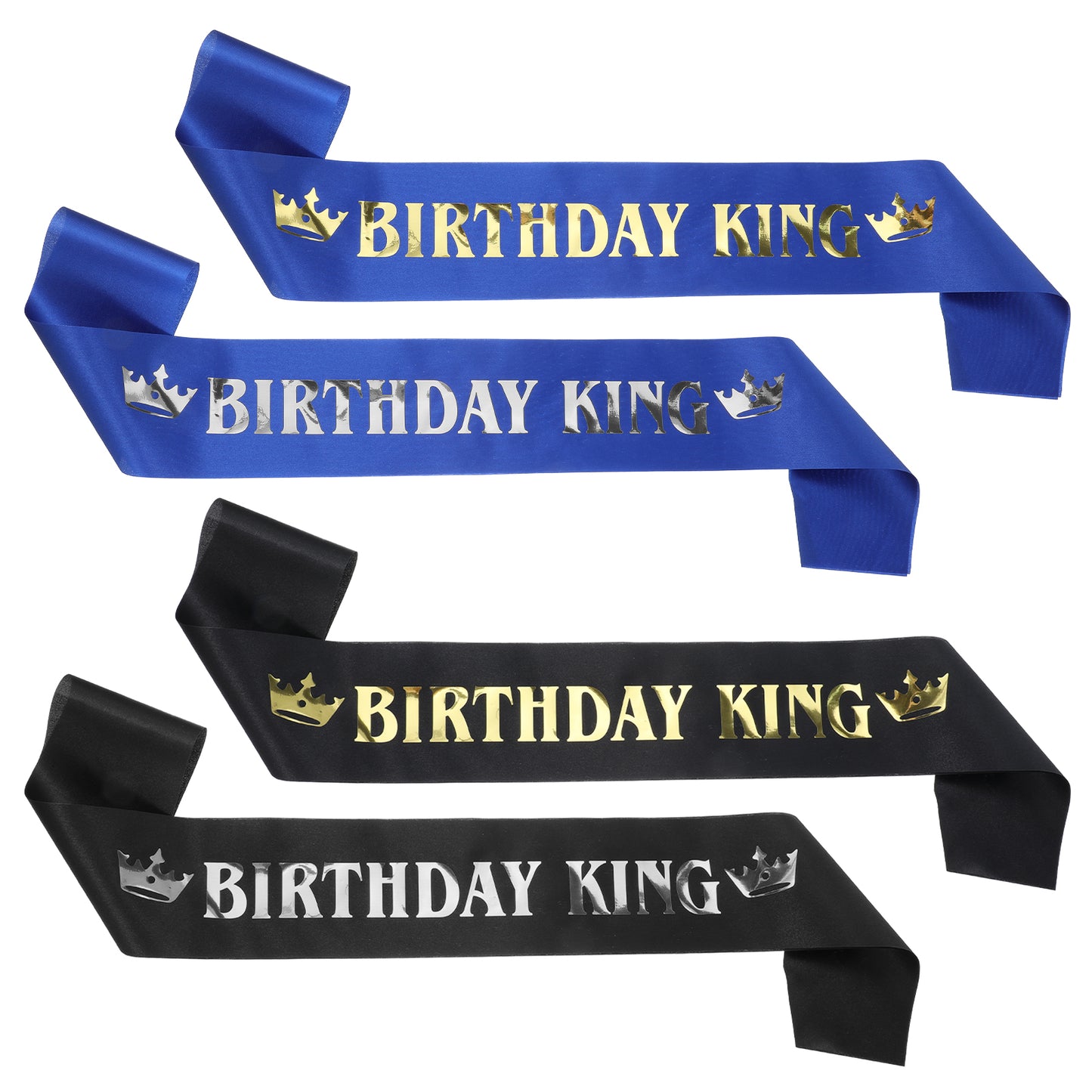 TIESOME 4Pcs Birthday King Sash for Men, Black Blue Satin Birthday Sashes with Gold Silver Foil Letters Party Decorations Supplies for Men Party Favors Accessories