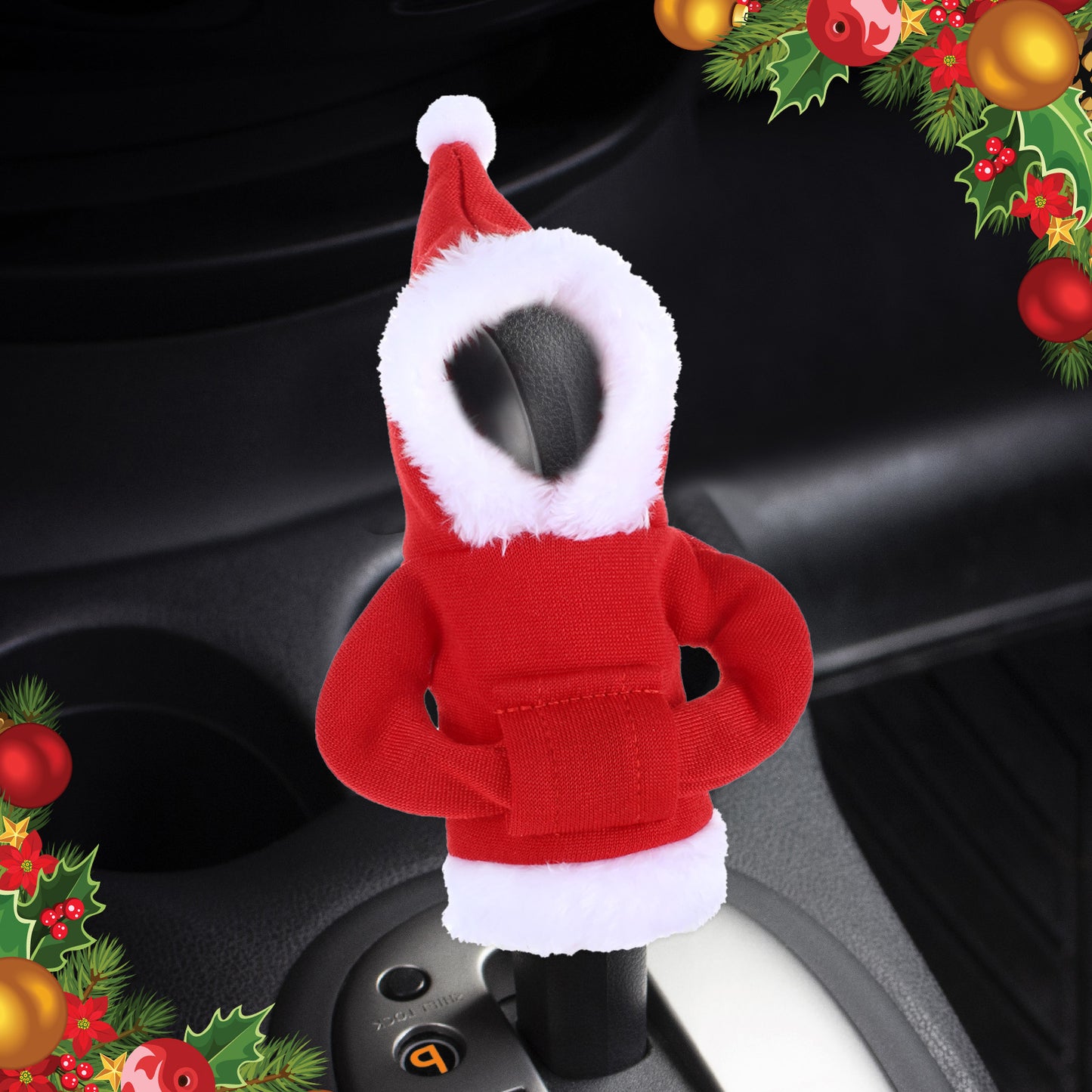 TIESOME Christmas Hoodie Car Gear Shift Cover, Red Xmas Auto Shift Knob Decor Funny Shifter Protector Universal Interior Car Accessories