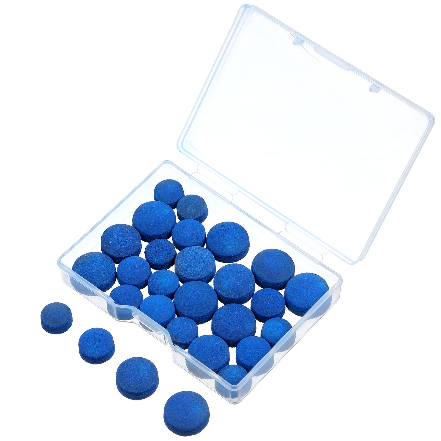 XLIUAX 32Pcs Cue Tips, 9/10/12/13mm Blue Leather Pool Stick Tips Snooker Cue Replacement Tip Billiard Tip with Storage Box for Pools Cues Snooker