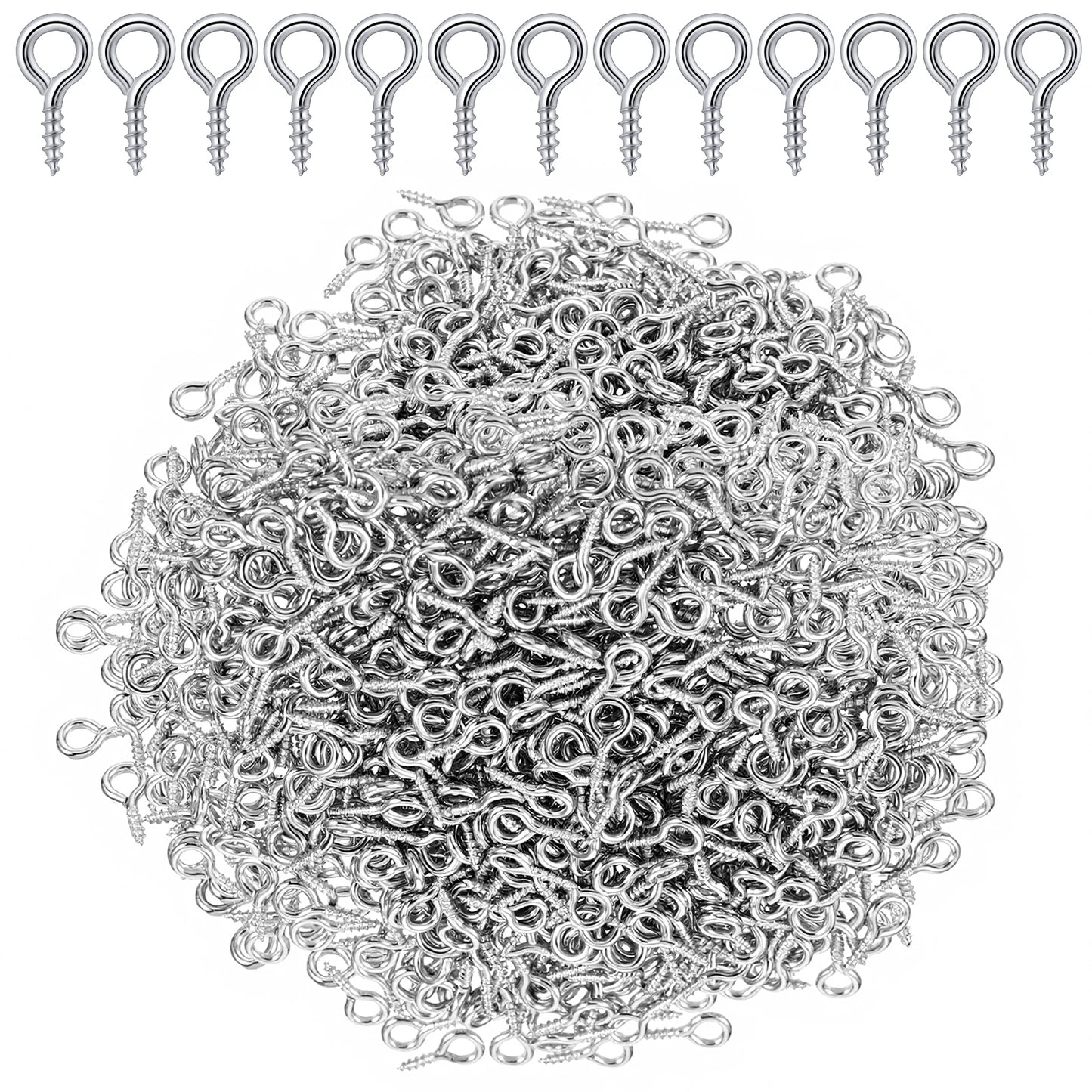 DOPENSPI 600 Pcs Small Screw Eye Pins, Silver Iron Eyelets Screw Threaded Mini Eye Pins Hooks for Jewelry Making DIY Crafts Pendants Decoration (10mm)