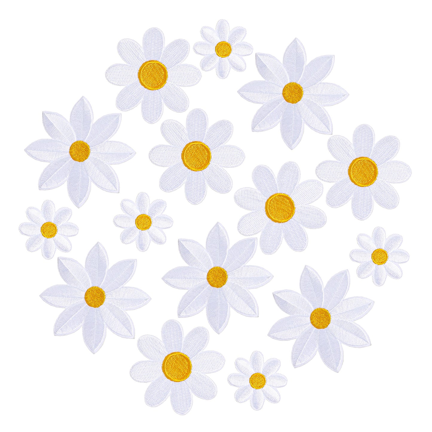 MBAIYO 15pcs Flower Iron on Patches, Cute Daisy Flower Applique Patch 3 Style Sew on Embroidered Applique Sewing Patches for Bags, Jackets, Jeans, Clothes, Backpacks, Hats DIY