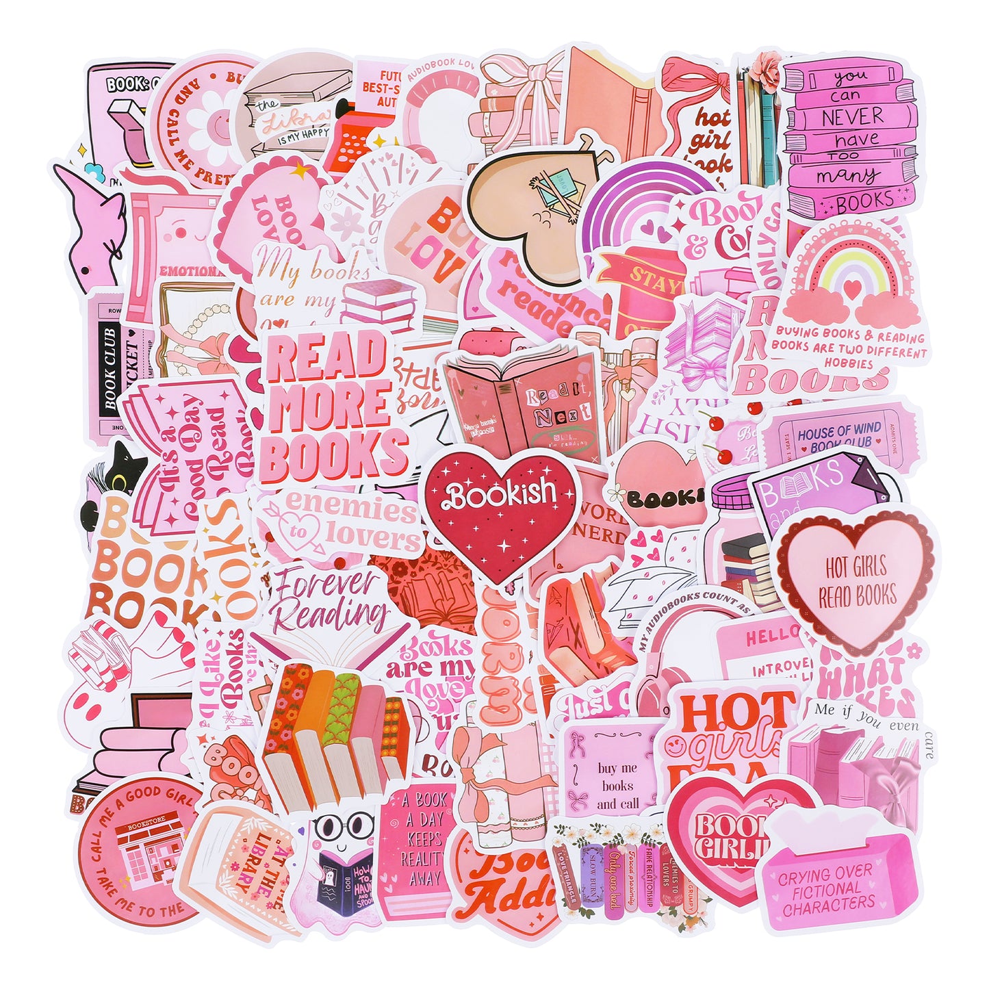 Bewudy 123 PCS Pink Bookish Stickers, Book Stickers for Kindle, Booktok Pink Reading Stickers, Aesthetic Kindle Stickers Bookish Gifts for Adult, Book Lover, Water Bottle, Kindle Case