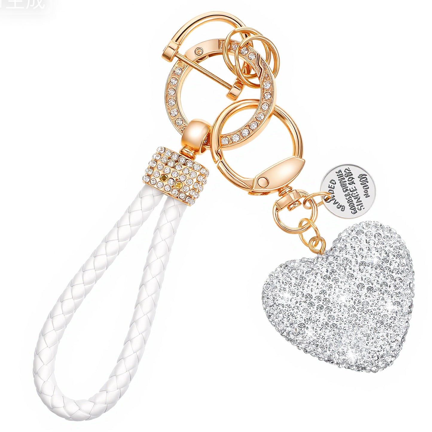 XLIUAX Rhinestone Heart Keychain for Women, Cute Car Keychain Wristlet Accessory for Purse Charm Handbag Backpack(White)