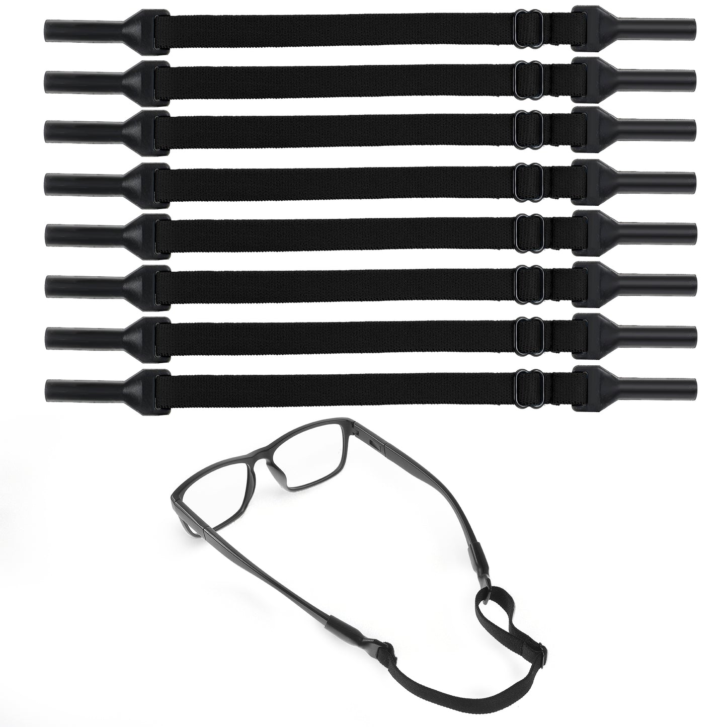 DEZHII 8PCS Adjustable Glasses Strap, No-Tail EyeGlasses Strap Anti Slip Sunglasses Retainer Holder Band for Men Women Sport(Black)