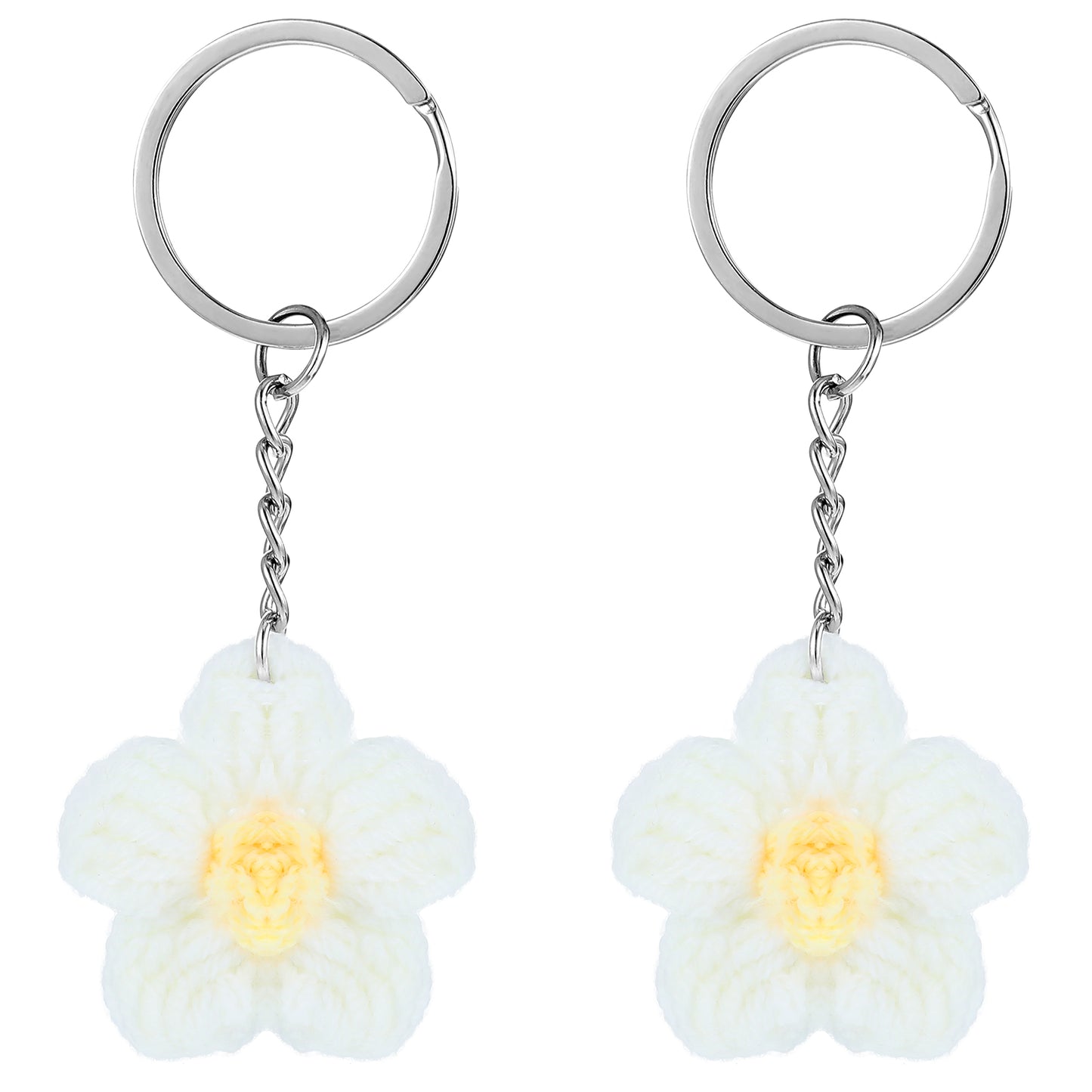 AOZUO 2pcs Daisy Keychain, Crochet Daisy Flower Keyring Handmade Weaving Floral Bag Charms for Purse Wallet Handbag Bags Decor(White)
