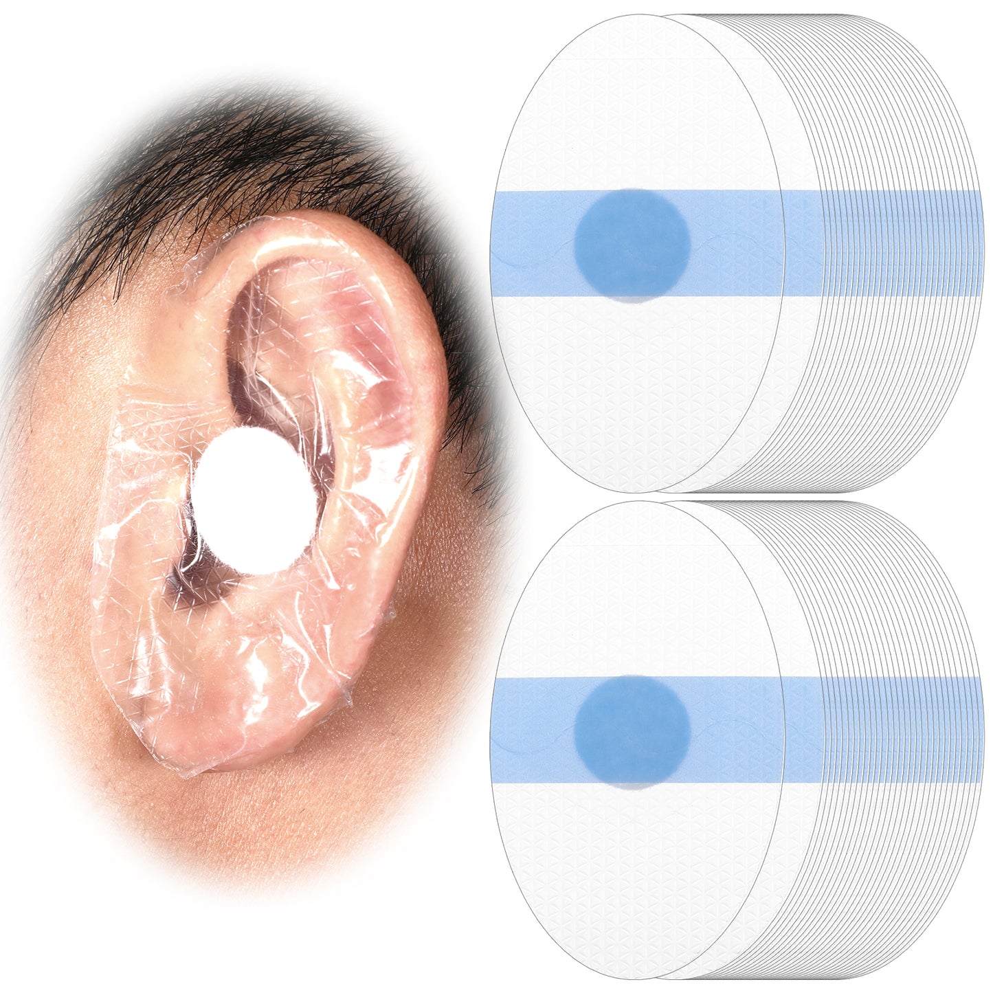 AOZUO Shower Swimming Ear Covers, Silicone Ear Stickers Ear Protection Cap Disposable Waterproof Ear Patches with Cotton Ball Ear Protector Covers for Baby Infant Bath Shower Swimming Surfing(60pcs)