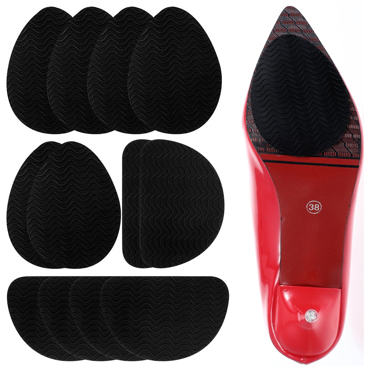 Giantree 12Pcs Non-Slip Shoe Pads, Adhesive Shoe Sole Protectors, High Heels Anti-Slip Shoe Grips, Silicone Gel Shoe Grips on Bottom of Shoes, High Heel Noise Reduction for Women Men (Black)