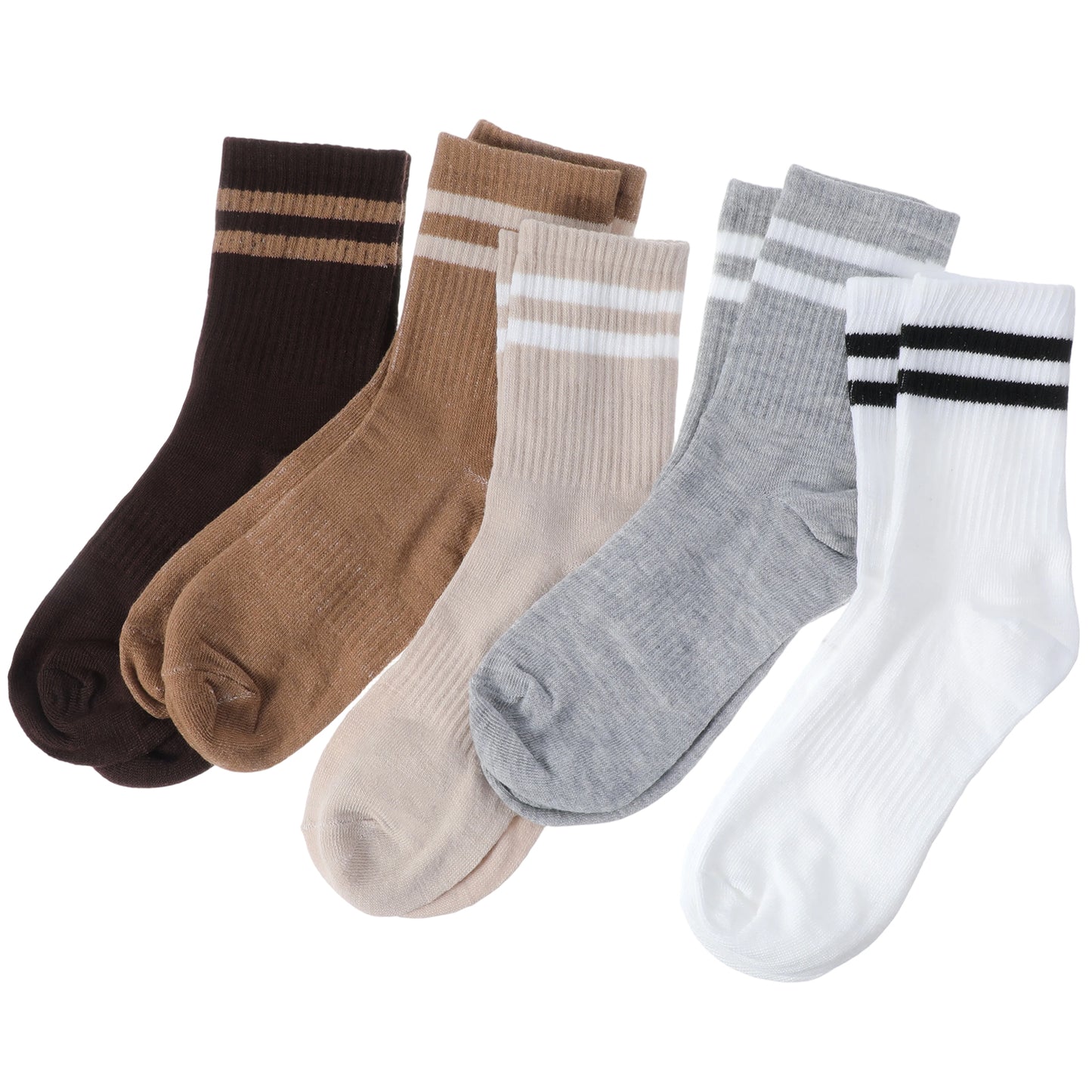 Molain 5 Pairs Womens Striped Crew Socks, Casual Cotton Calf Socks Cute Retro Calf Crew Sock for Women Size 5-10