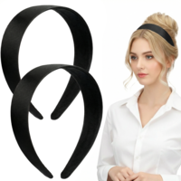 DOPENSPI 2 Pack Black Headbands, Black Silk Satin Headbands 1.1Inch Wide Non-Slip Solid Hair Bands Princess Hair Accessories for Women Girls Cosplay DIY