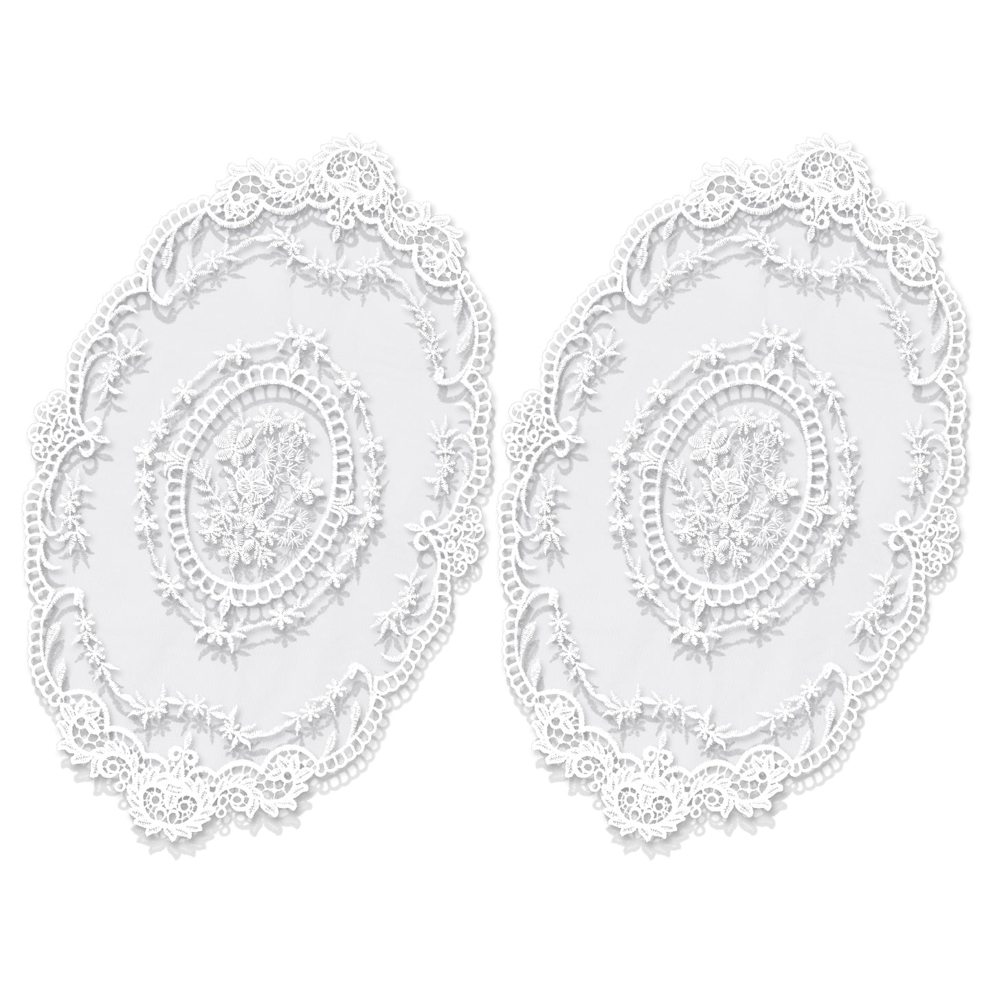 AOZUO 2 Pack Retro Lace Placemats, French Crochet Doilies Handmade White Embroidered Table Mats Farmhouse Placemats Cup Mat Vase Mat 17.5x11inch