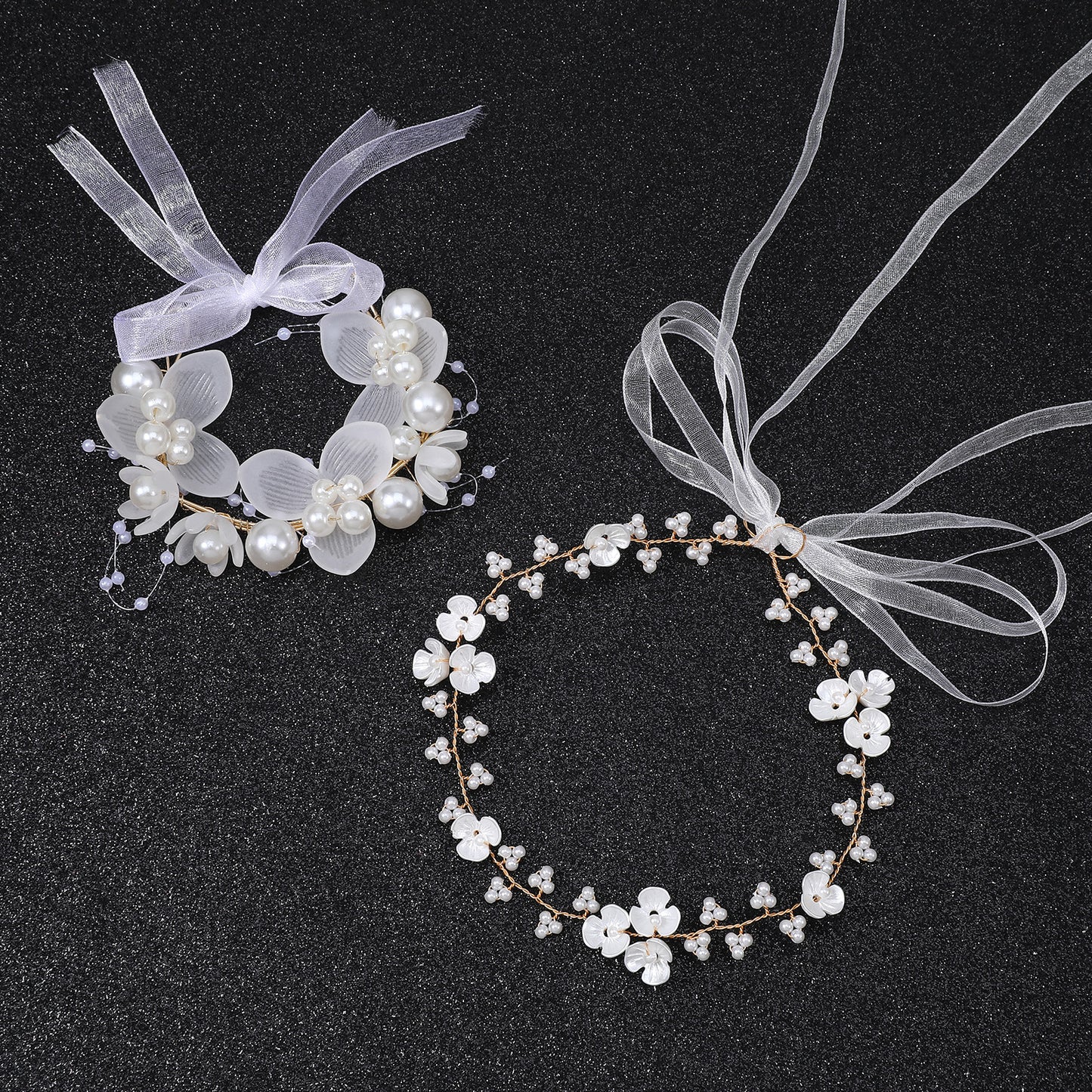 SULIKJHUI 2 Pcs Wedding Hair Accessories & 2 Pcs Adjustable Pearl Hand flower, Bridal Pearl Flower Headpiece for Weddings, Birthdays, and First Communion