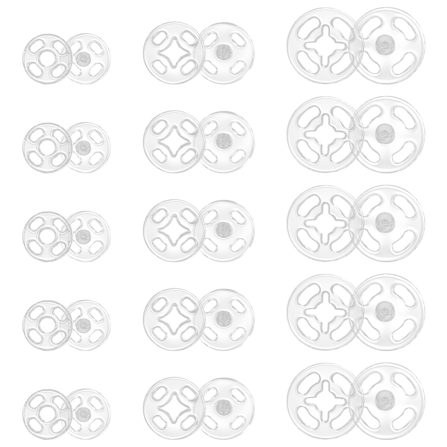 LXUEJIE 36 Sets Plastic Sew-on Snap Buttons, 3 Sizes Invisible Sew on Press Buttons Kit Round Clear Snap Fasteners Button for Shirts Sewing Clothing DIY Craft(7.5mm, 10mm, 12.5mm)