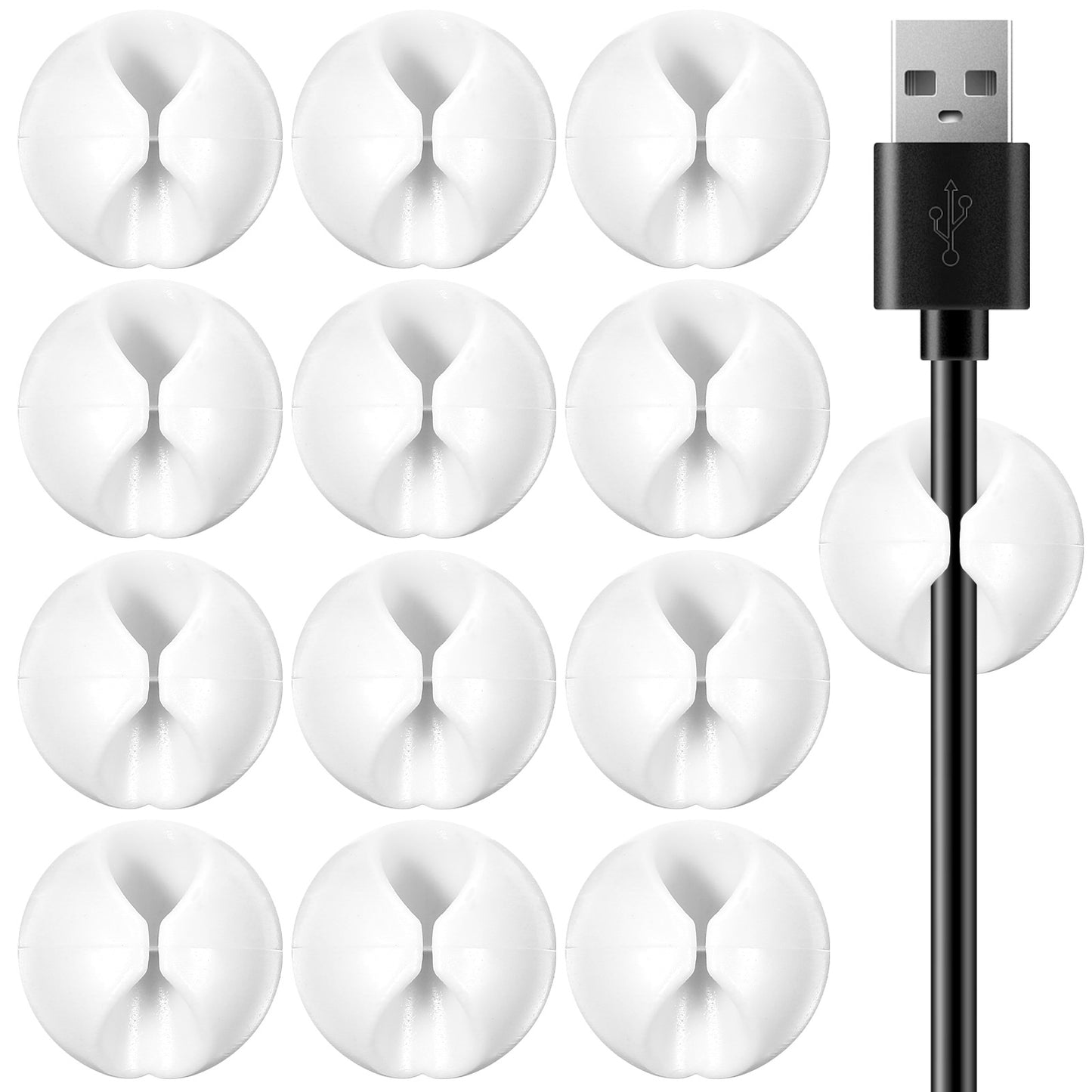 JJUNW 12Pcs Cable Clips, Wire Organizer Holder Adhesive Cord Management Charger Wire Holder Clips for Organizing Desk Nightstand Car Phone Charger