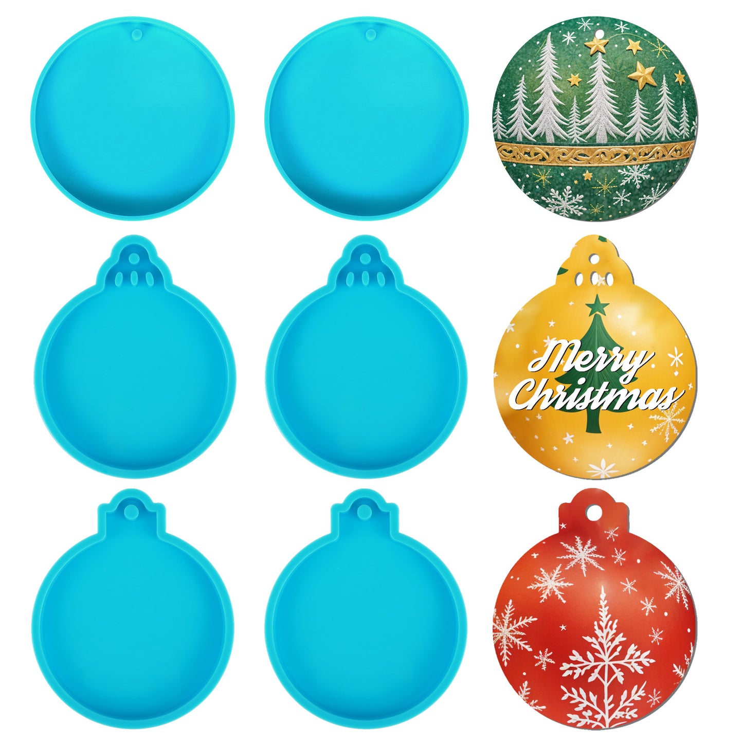 GEEHUA 6PCS Christmas Resin Molds, Silicone Round Shape Christmas Ornaments Molds Epoxy Resin Casting Molds for DIY Crafts Keychain Jewelry Making Christmas Tree Decorations