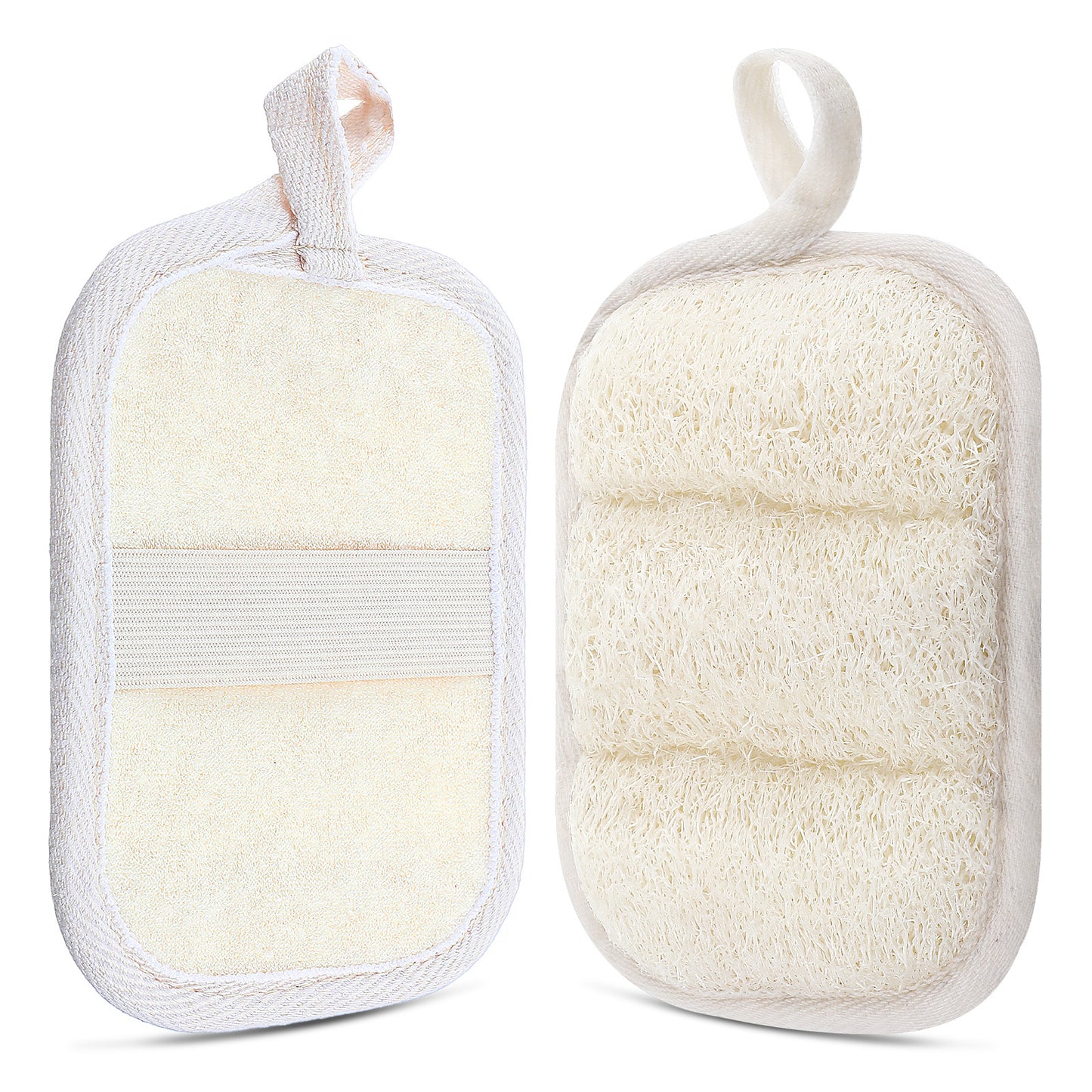 HJZHII 2 PCS Loofah Pad Exfoliating Body Scrubber, Shower Lufa Sponge Bath Scrub Natural Loofah Sponge Pad for Men and Women