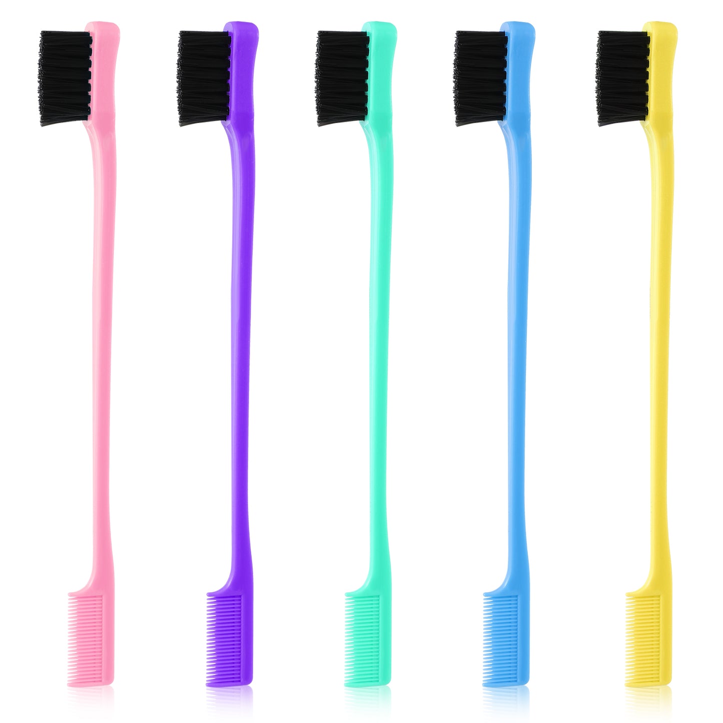 Molain Molain 5 Pcs Hair Edge Brush Double Sided Control Hair Brush Comb Combo Edge Control Brush Hair Set for Woman Smooth Comb Grooming Hair Styling Edge Back Brushing, Colorful(Double Head)
