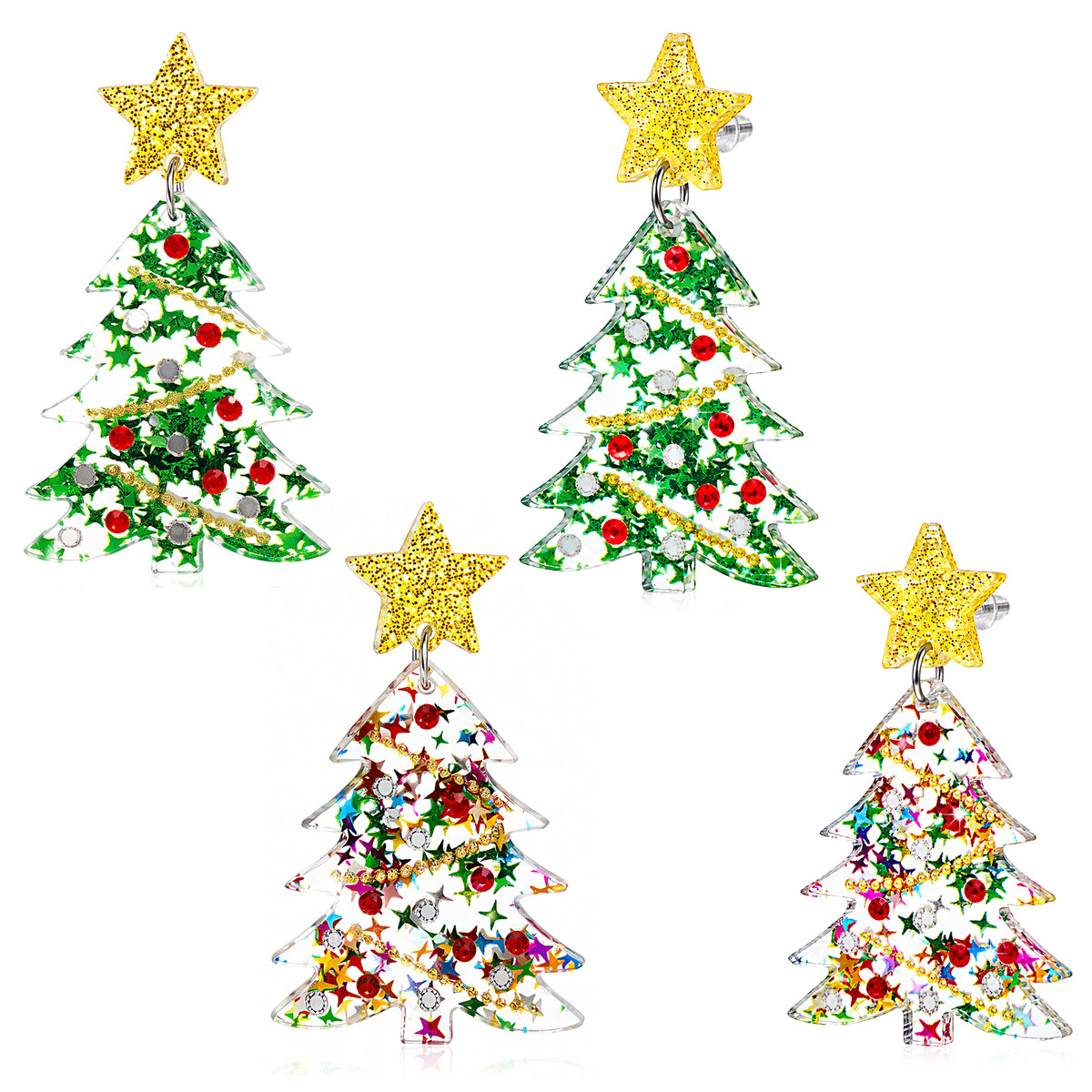 Amabro 2 Pairs Christmas Tree Earrings for Women, Xmas Drop Dangle Jewelry