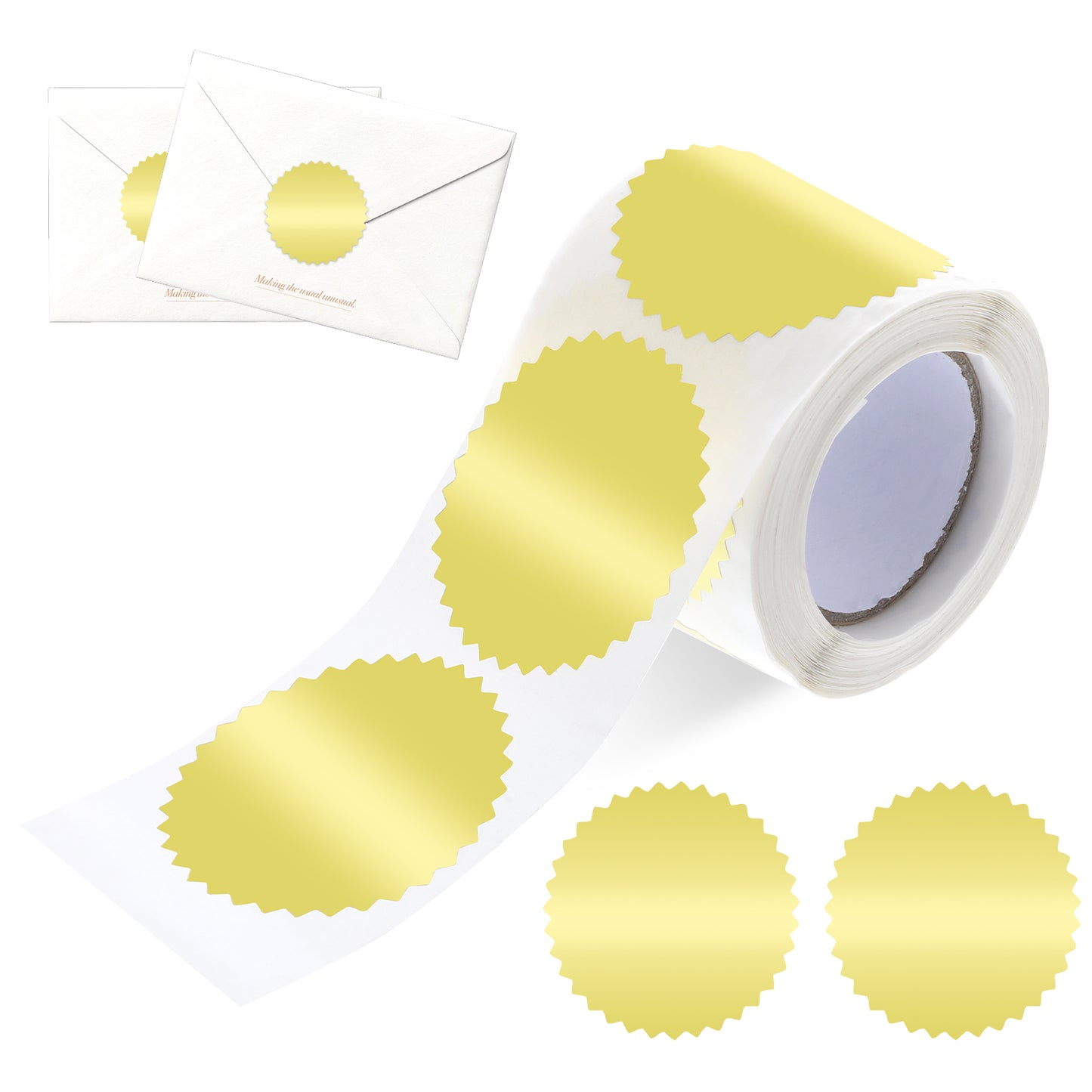 Giantree 250 Stickers Embossing Stickers, 2" Round Labels, Gold Foil Blank Stickers, Gold Metallic Seals for Package Wedding Envelope Graduation Certificate Wafer Seals with Serrated Edge (Gold)