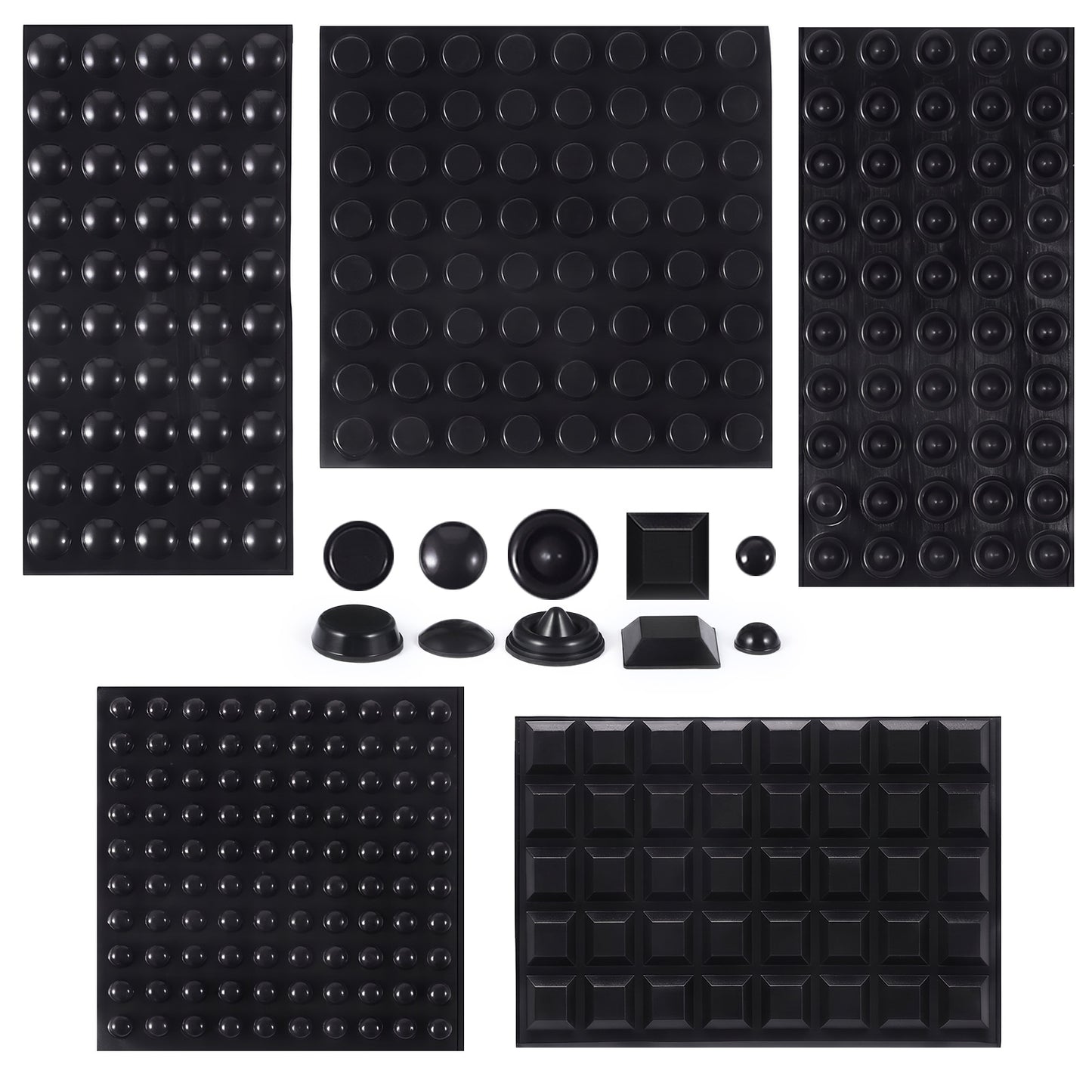 HJZHII 304Pcs Rubber Feet Adhesive Bumper Pads, Self-Adhesive Clear Rubber Feet Glass Table Top Anti Slip Pads Round Spherical Square for Furniture Cabinets Drawers Cutting Boards (Black)
