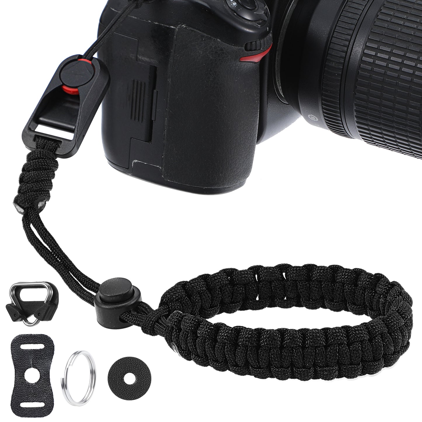 Yuanchu Camera Wrist Strap with Quick Release Buckle, Adjustable Nylon Camera Hand Strap Set with Triangle Split Round Ring Connector for DSLR Mirrorless Camera(Black)
