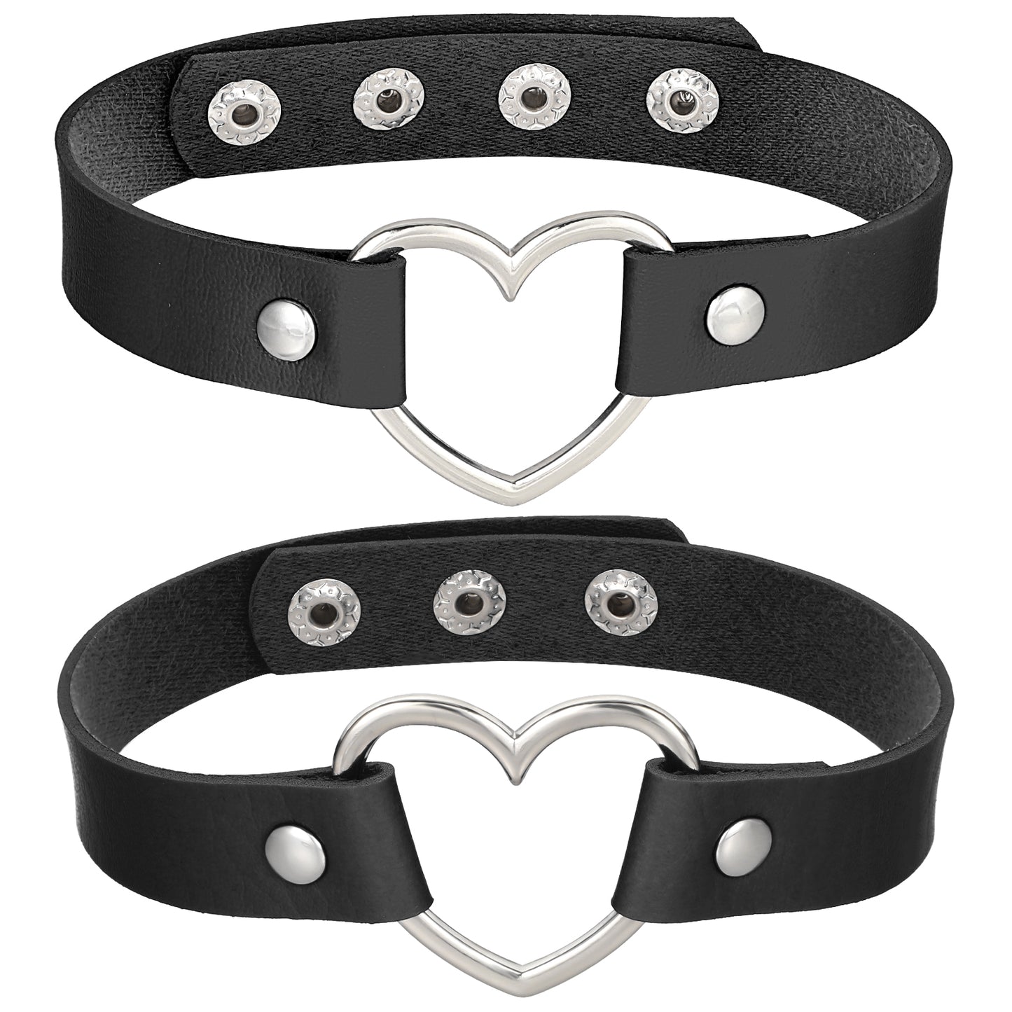 Giantree 2Pcs Heart Leather Choker, Adjustable PU Leather Punk Necklace for Women, Gothic Heart Choker Collar Necklace Jewelry for Party Cosplay Decorations(Black)
