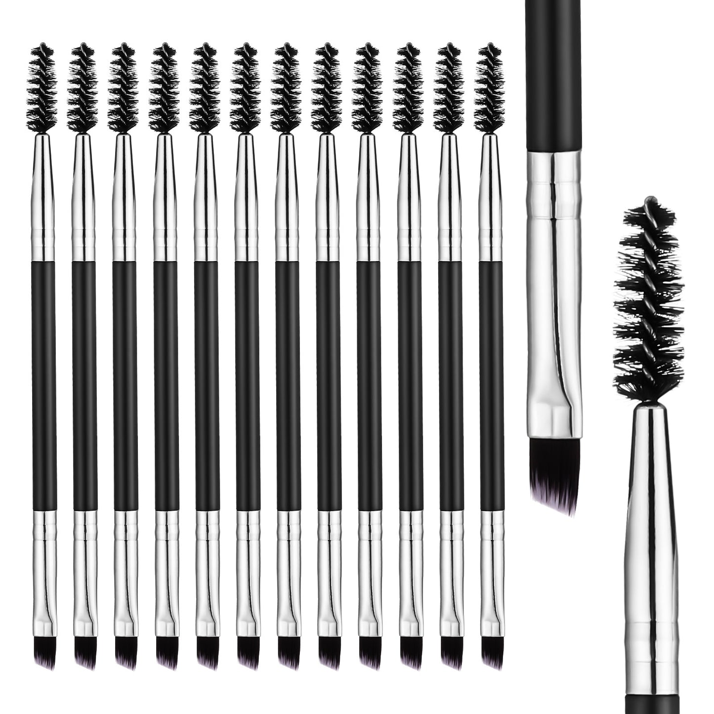 HJZHII 12PCS Duo Eyebrow Brush, Double Ended Eyelash Brush Reusable Angled Eye Brow Brush and Spoolie Brush Mascara Brush Wands Lash Applicator for Eyelash Makeup Shaping Eye Brow