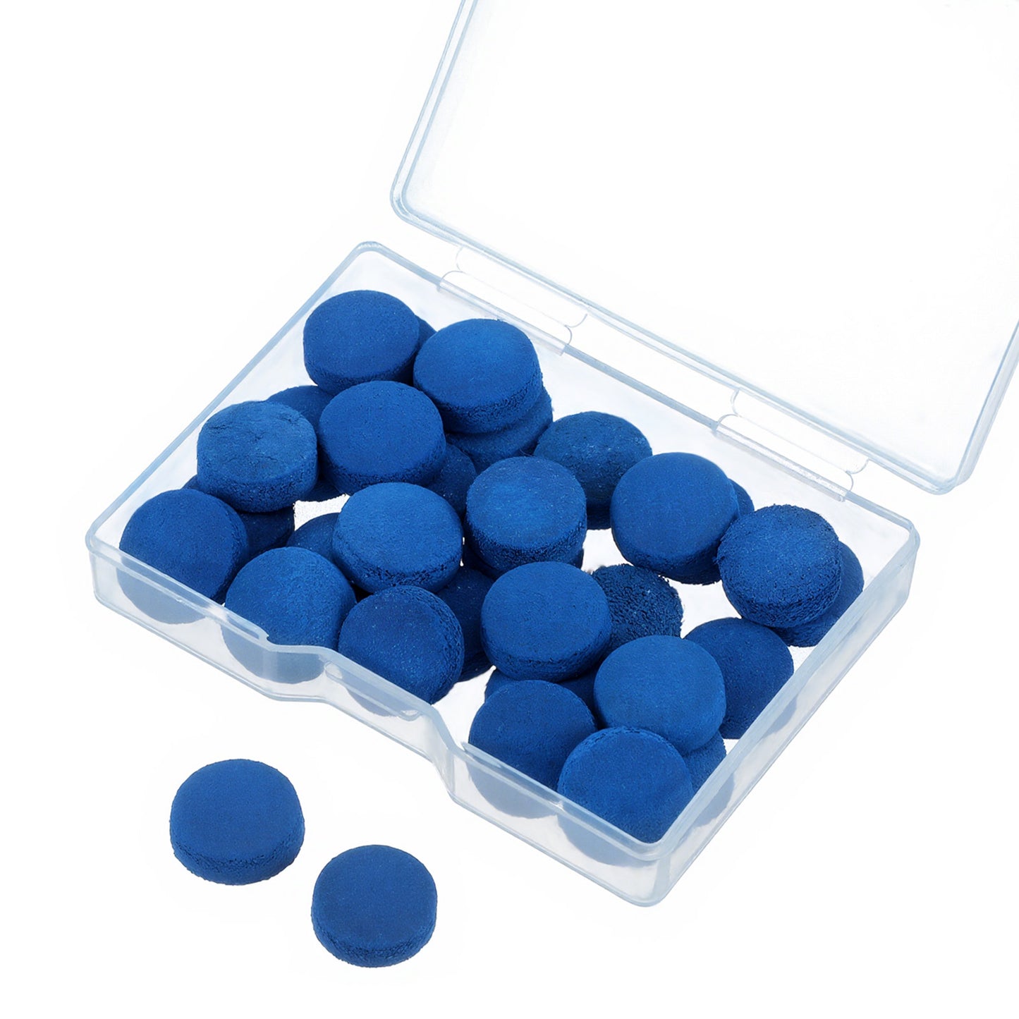 XLIUAX 32Pcs Billiard Pool Cue Tips, 13/12mm Blue Leather Pool Stick Replacement Tips with Storage Box for Pools Cues Snooker