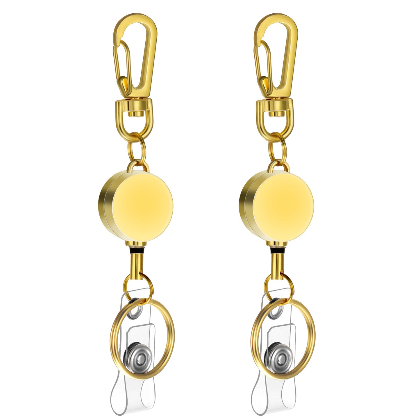 YUXMU 2Pcs Retractable Badge Holder, Metal Retractable ID Badge Reel Gold Lanyards Keychain Key Ring for Professionals Nurse Volunteer Teacher