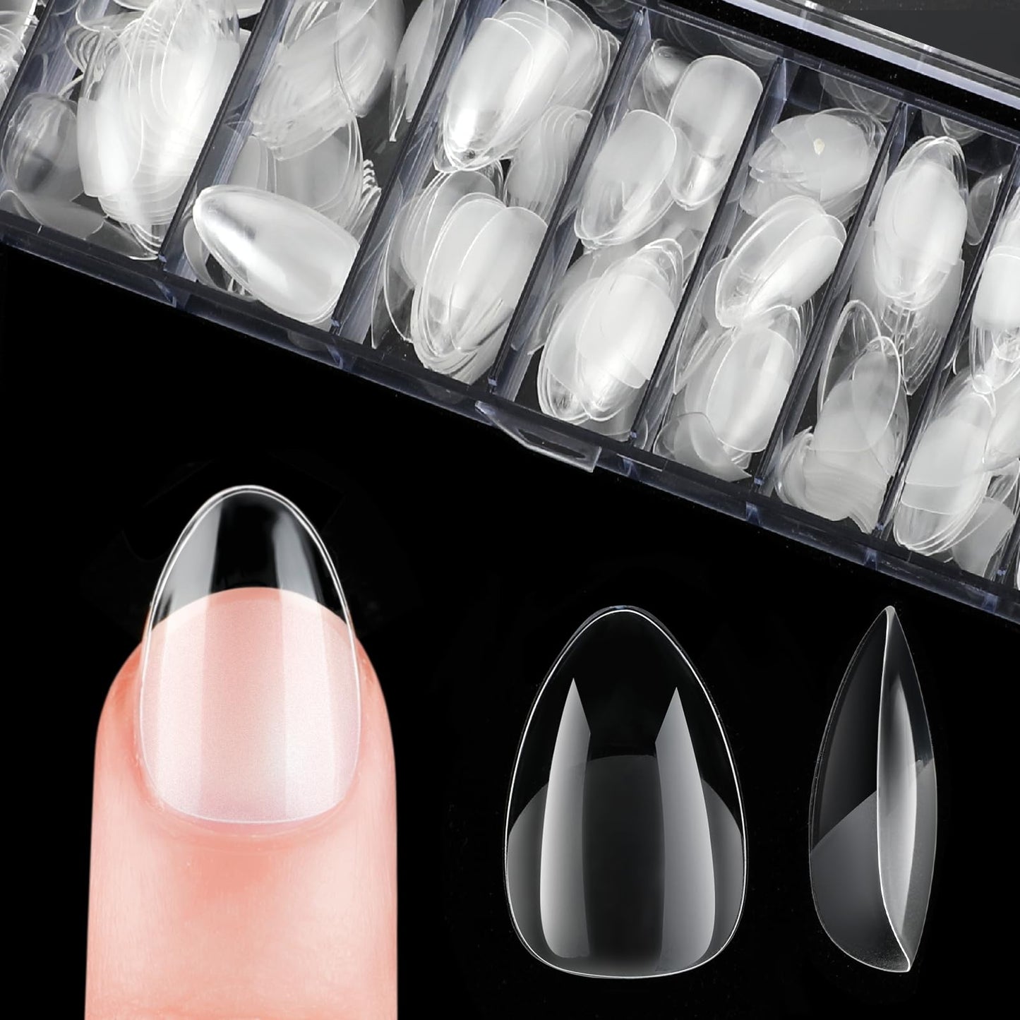 Amabro 504pcs Press on Nails Short, PMMA Resin False Nail Tips 12 Sizes Pre-shape Half Matte Soft Gel Fake Nails Clear Full Cover Acrylic False Nails for Extension Nail Salon and Home DIY(Almond)