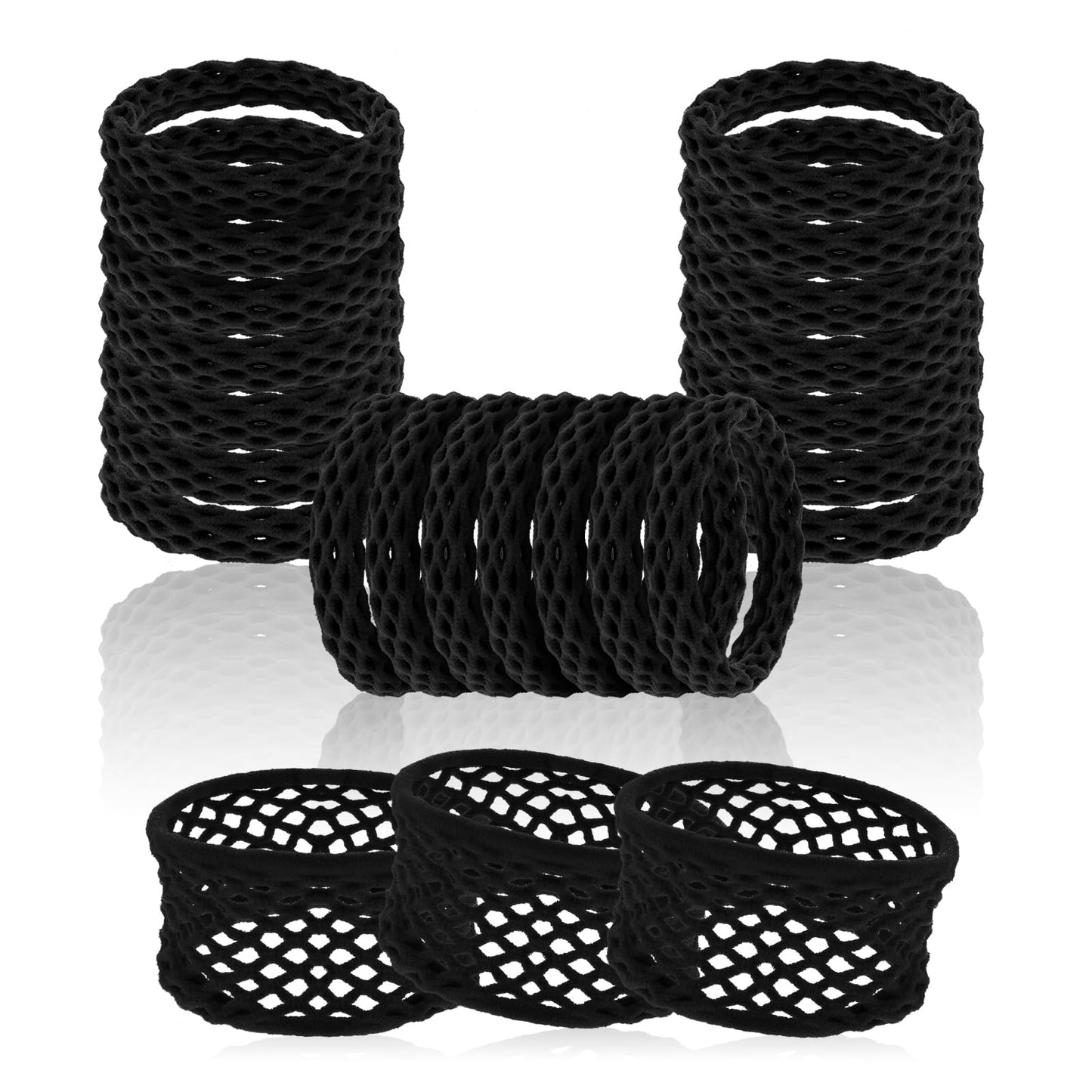 TIESOME Womens Elastic Hair Tie, 24pcsThick Hair Ties No Damage Nylon Stretch Hair Bands Ponytail Holder Hair Bands Bulk Hollow Hair Tie For Women And Children With Thick or Thinning Hair(Black)