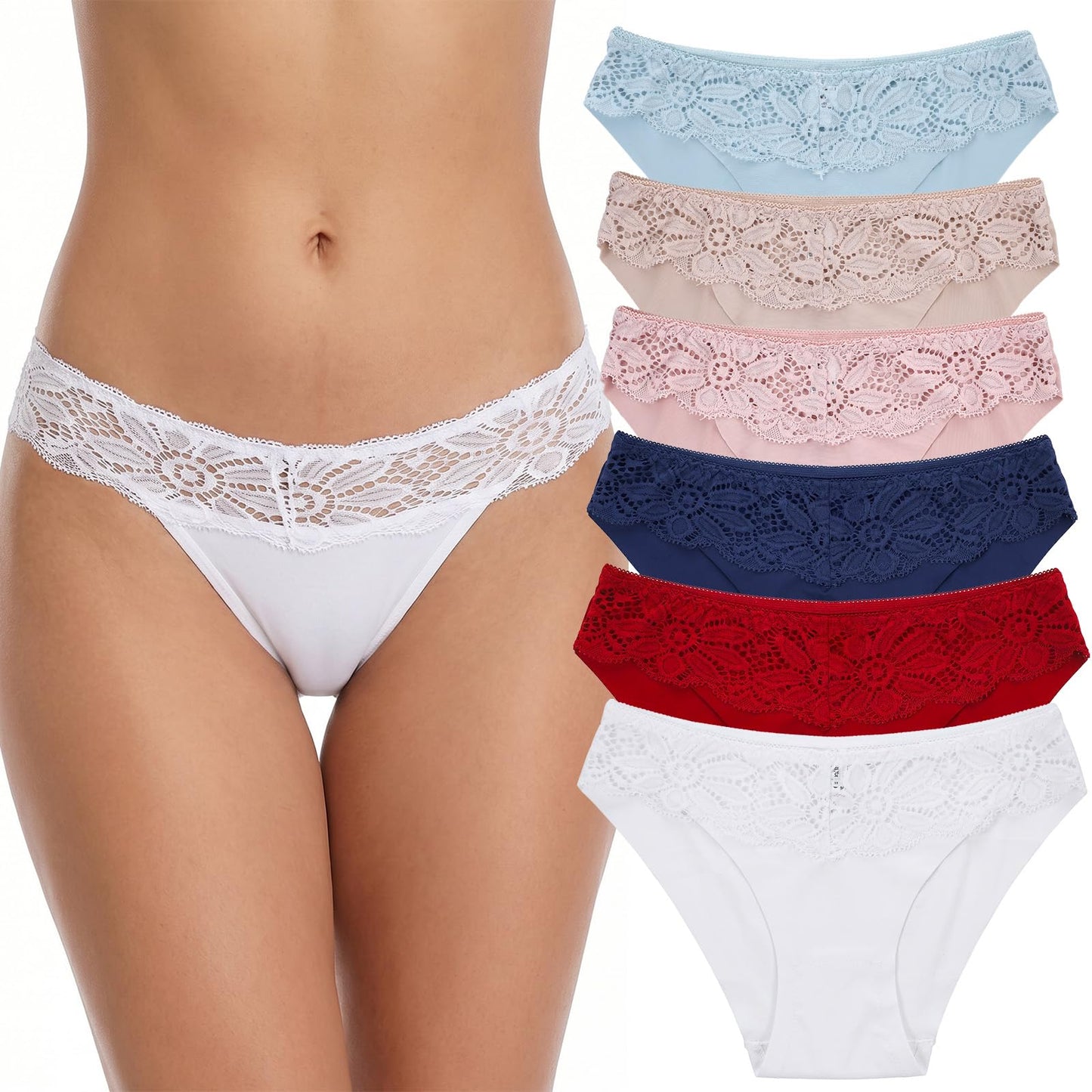 Amabro Pack of 6 Women's Cotton Underwear with Lace, Sexy Hipster Briefs, Breathable and Soft as Underwear, Multipack