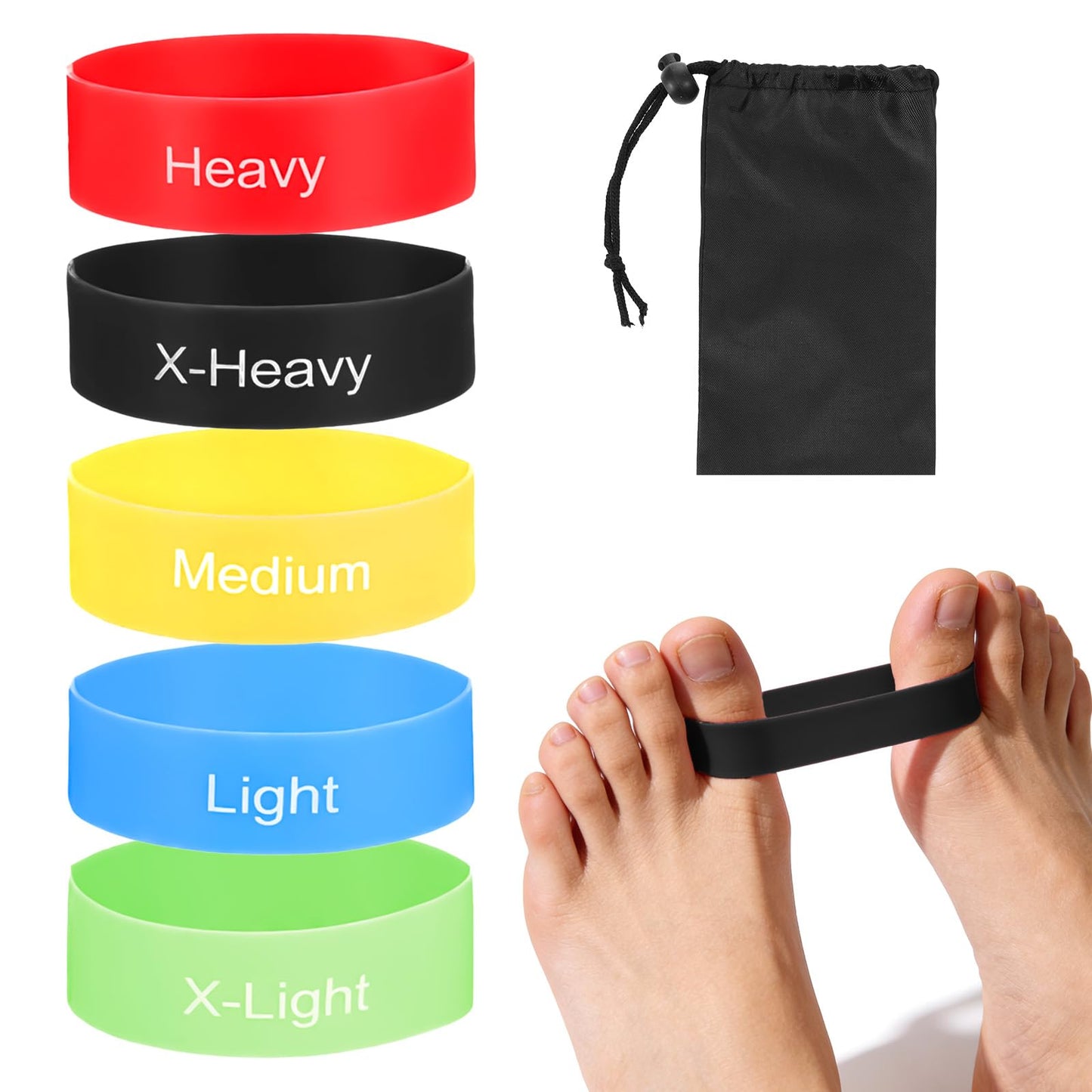 TIESOME 5 PCS Toe Stretcher Bands, Toe Spacers Resistance Straightener Loop Bands for Women Men Foot Stretcher Resistance Bands with Storage Bag for Hallux Valgus Alignment Yoga Exercise(Colorful)